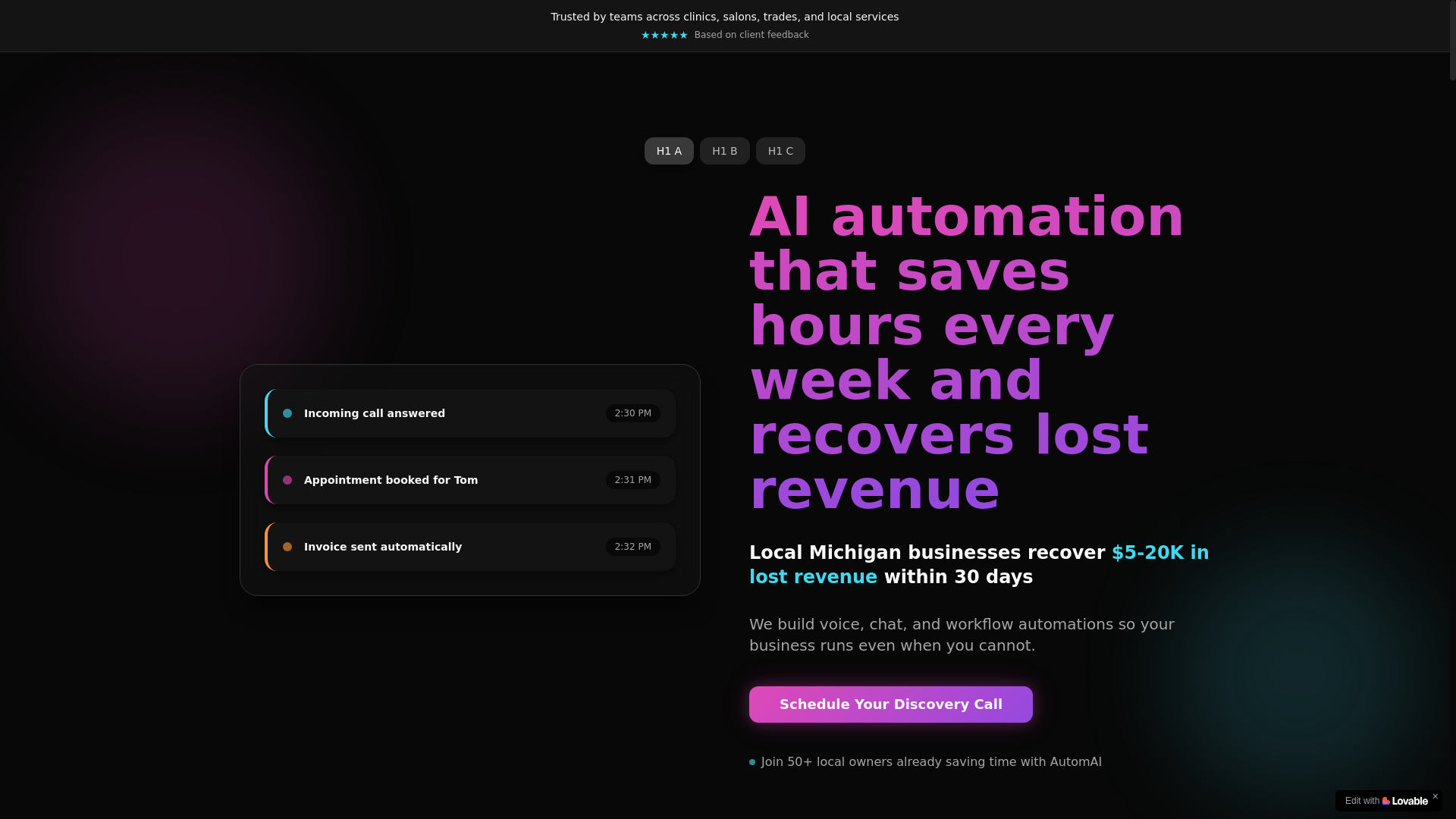 website screenshot of https://automai-innovations.com/