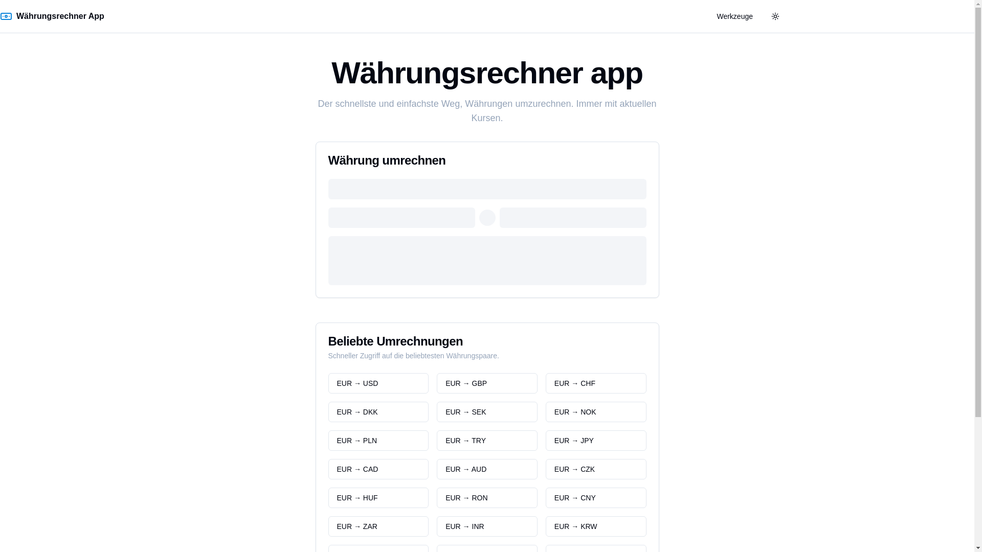 website screenshot of https://waehrungsrechnerapp.de/