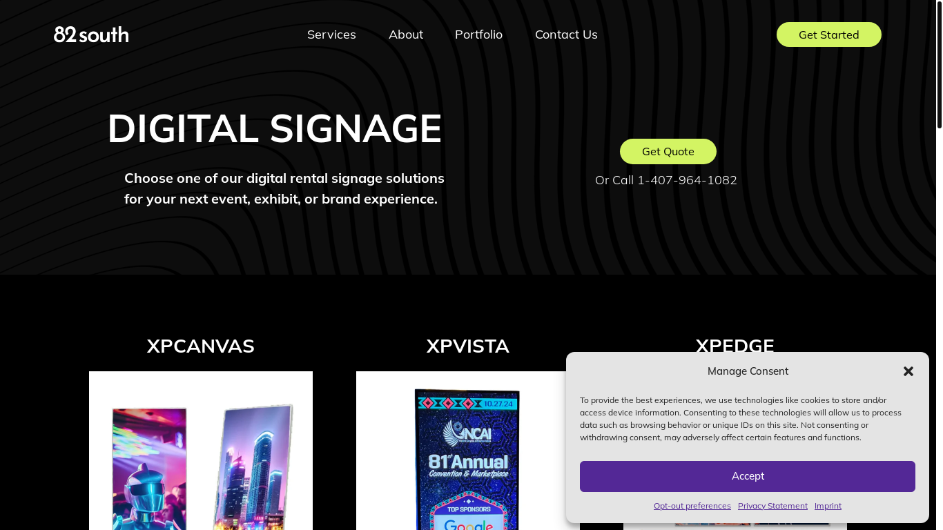 website screenshot of https://82south.com/digitalsignage/
