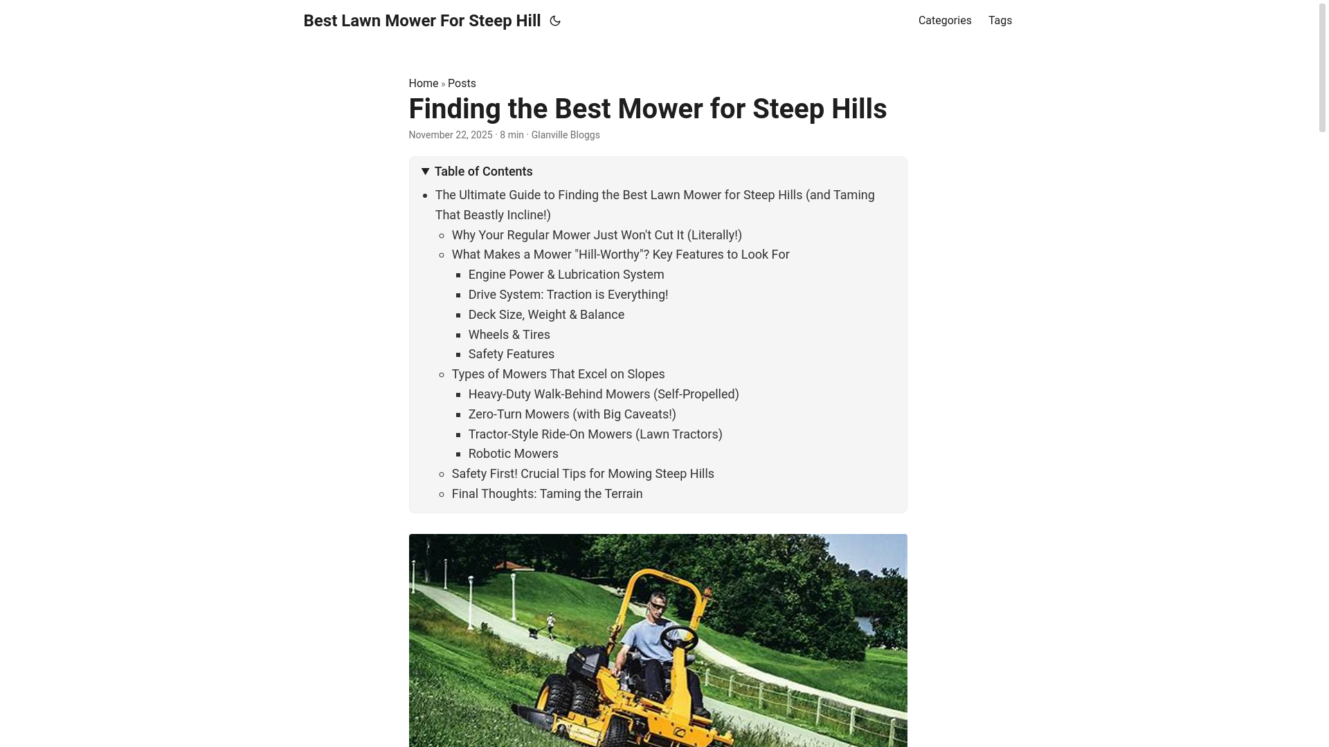 website screenshot of https://bestlawnmowerforsteephill.pages.dev/