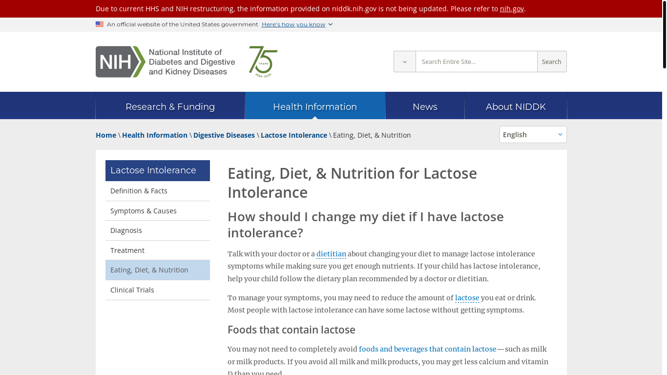 website screenshot of https://www.niddk.nih.gov/health-information/digestive-diseases/lactose-intolerance/eating-diet-nutrition