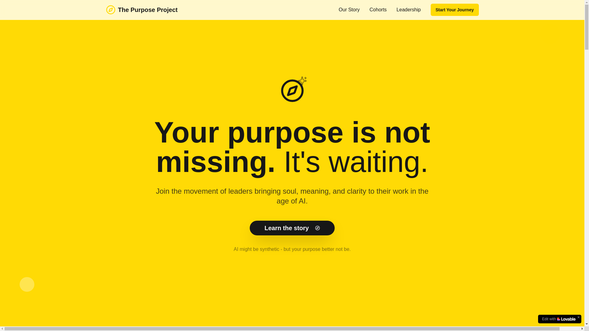 website screenshot of https://thepurposeproject.ai/