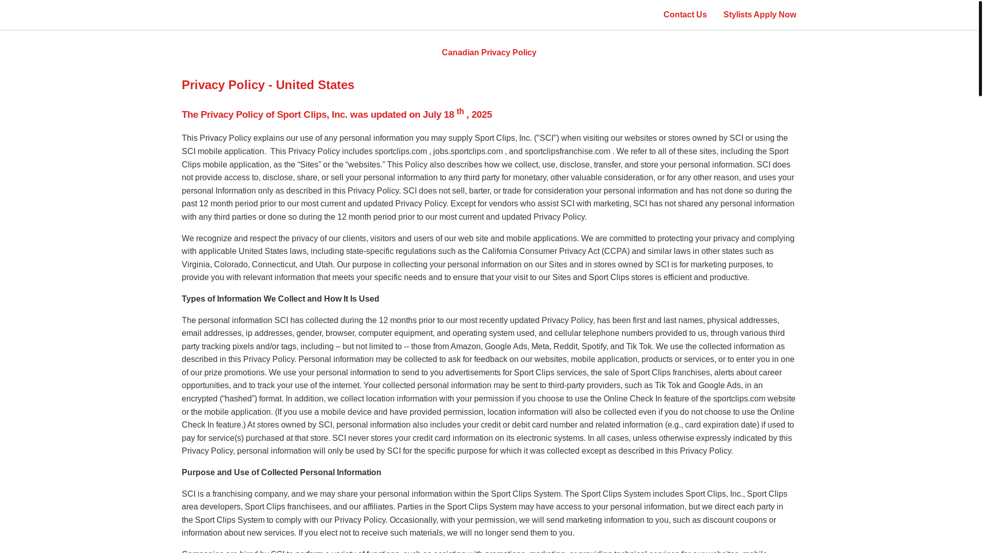 website screenshot of https://privacy-policy-sportclips-clone.pages.dev/
