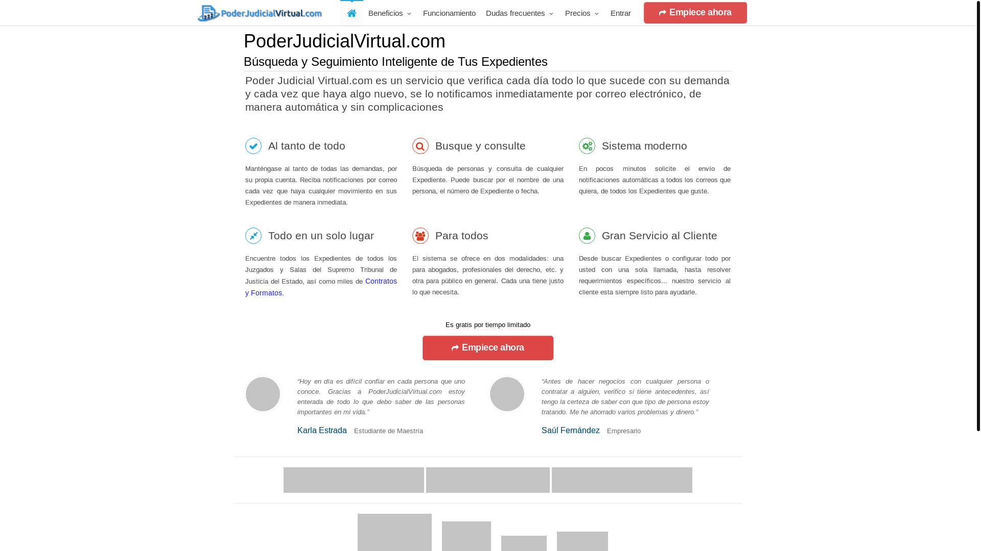 website screenshot of https://www.poderjudicialvirtual.com/