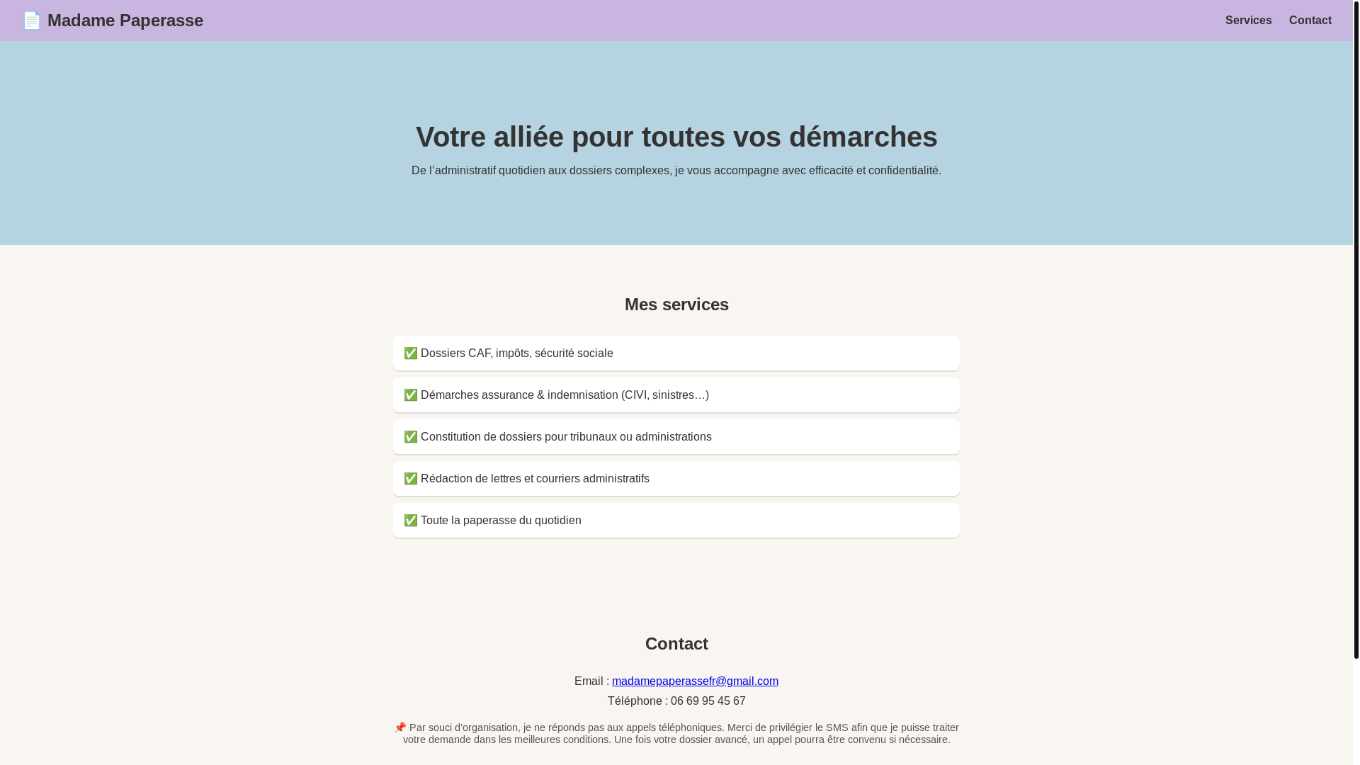 website screenshot of https://madame-paperasse.com/