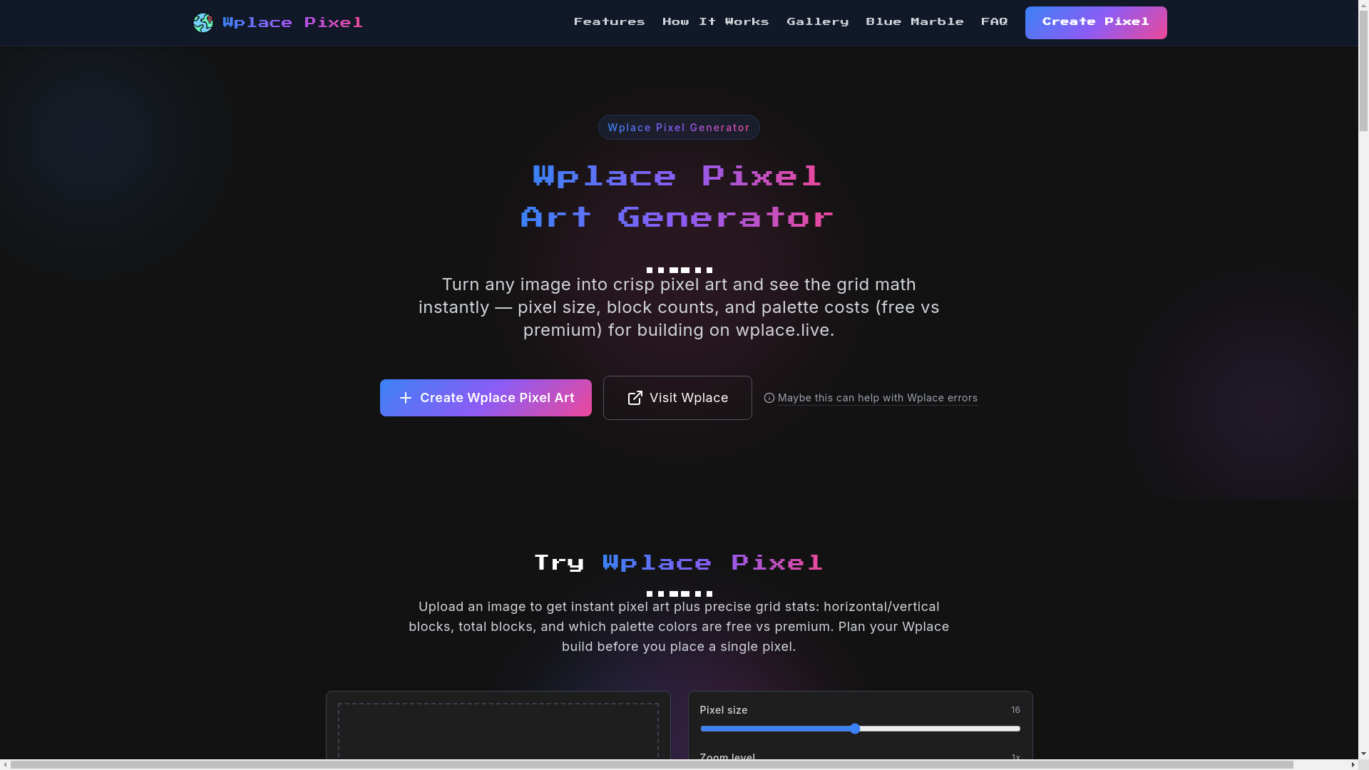 website screenshot of https://wplacepixel.com/