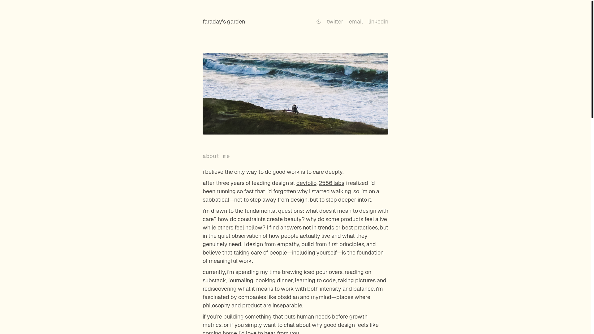 website screenshot of https://faraday.garden/