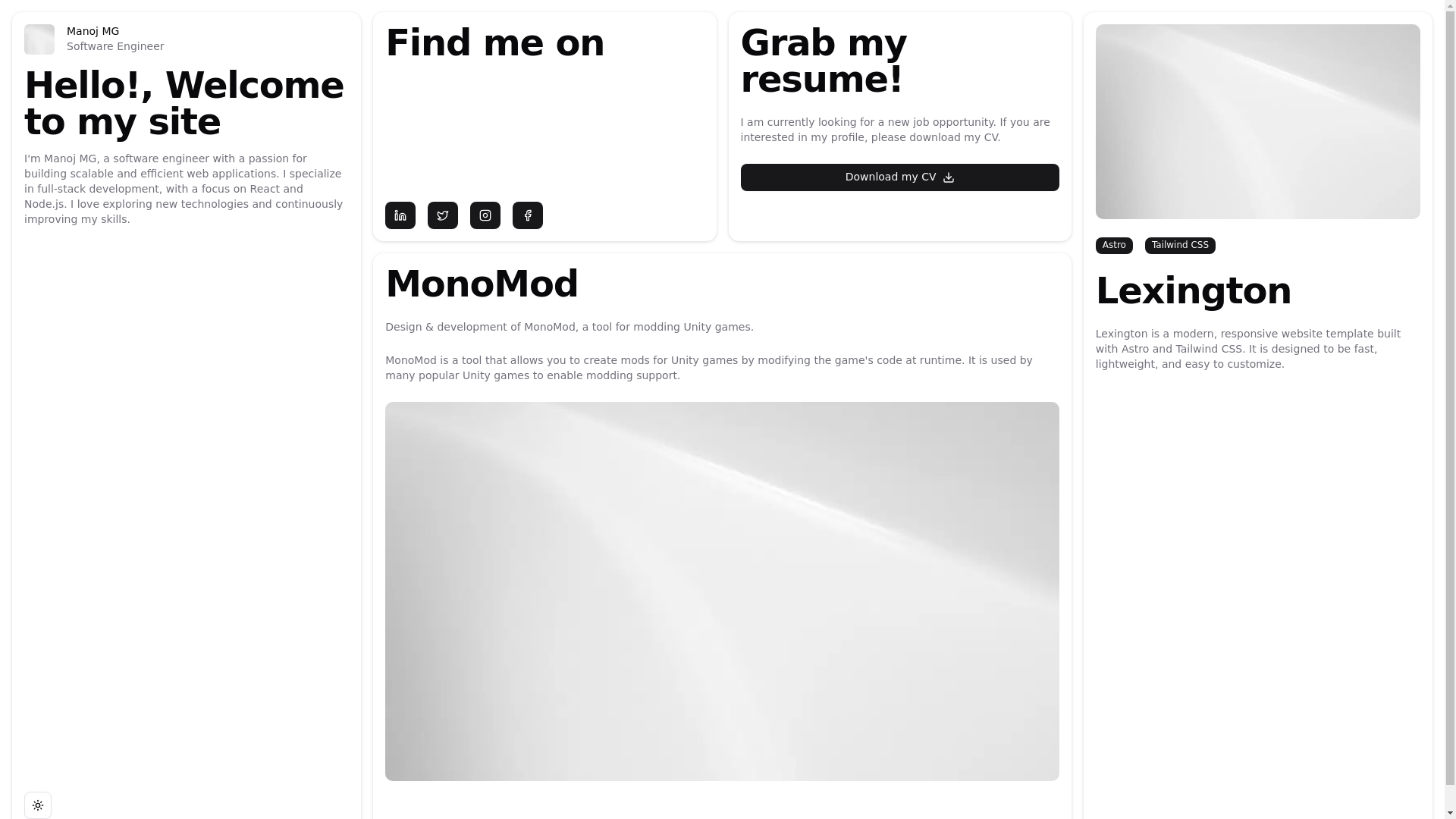 website screenshot of https://manojmg.dev/