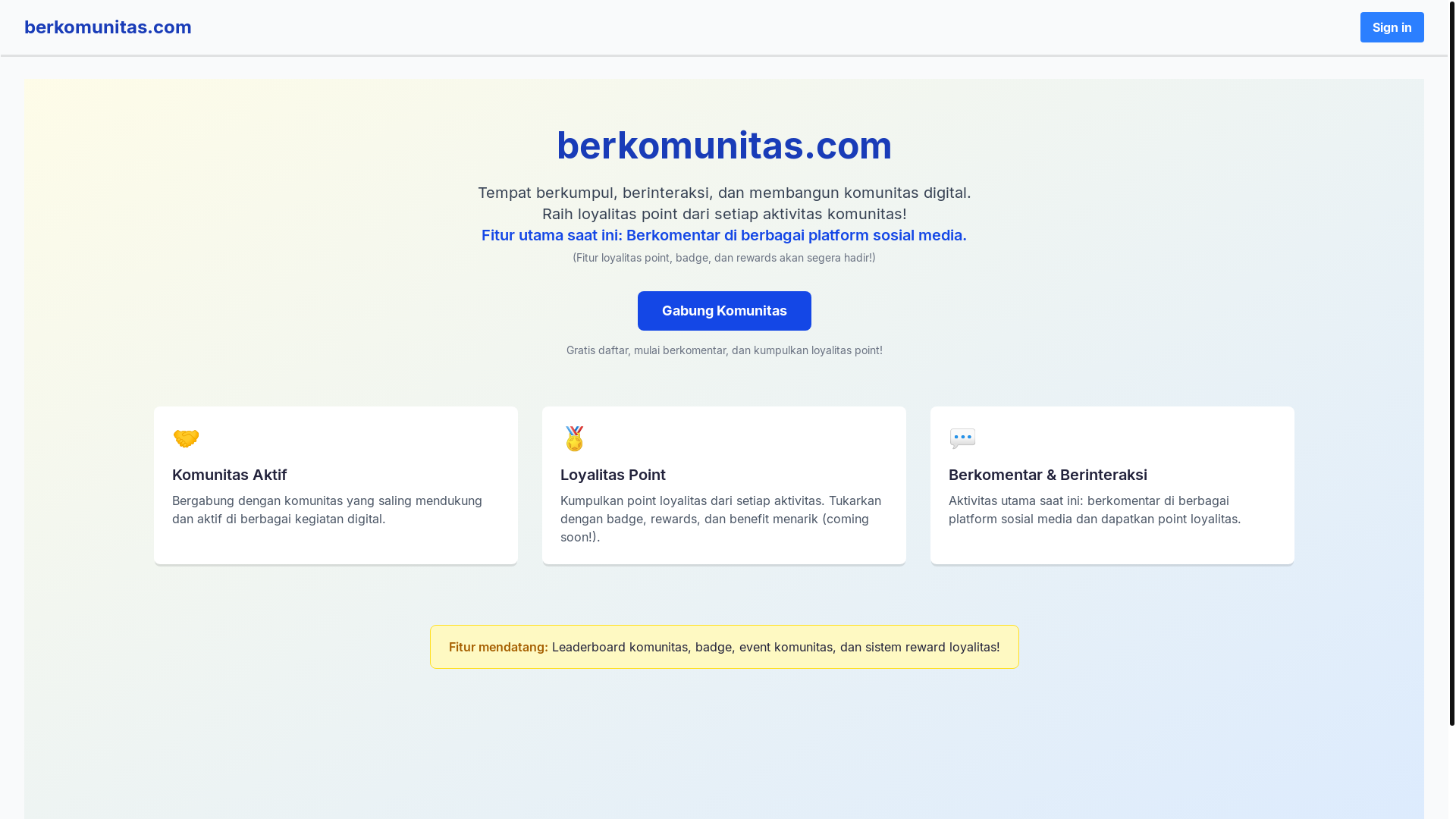 website screenshot of https://berkomunitas.com/