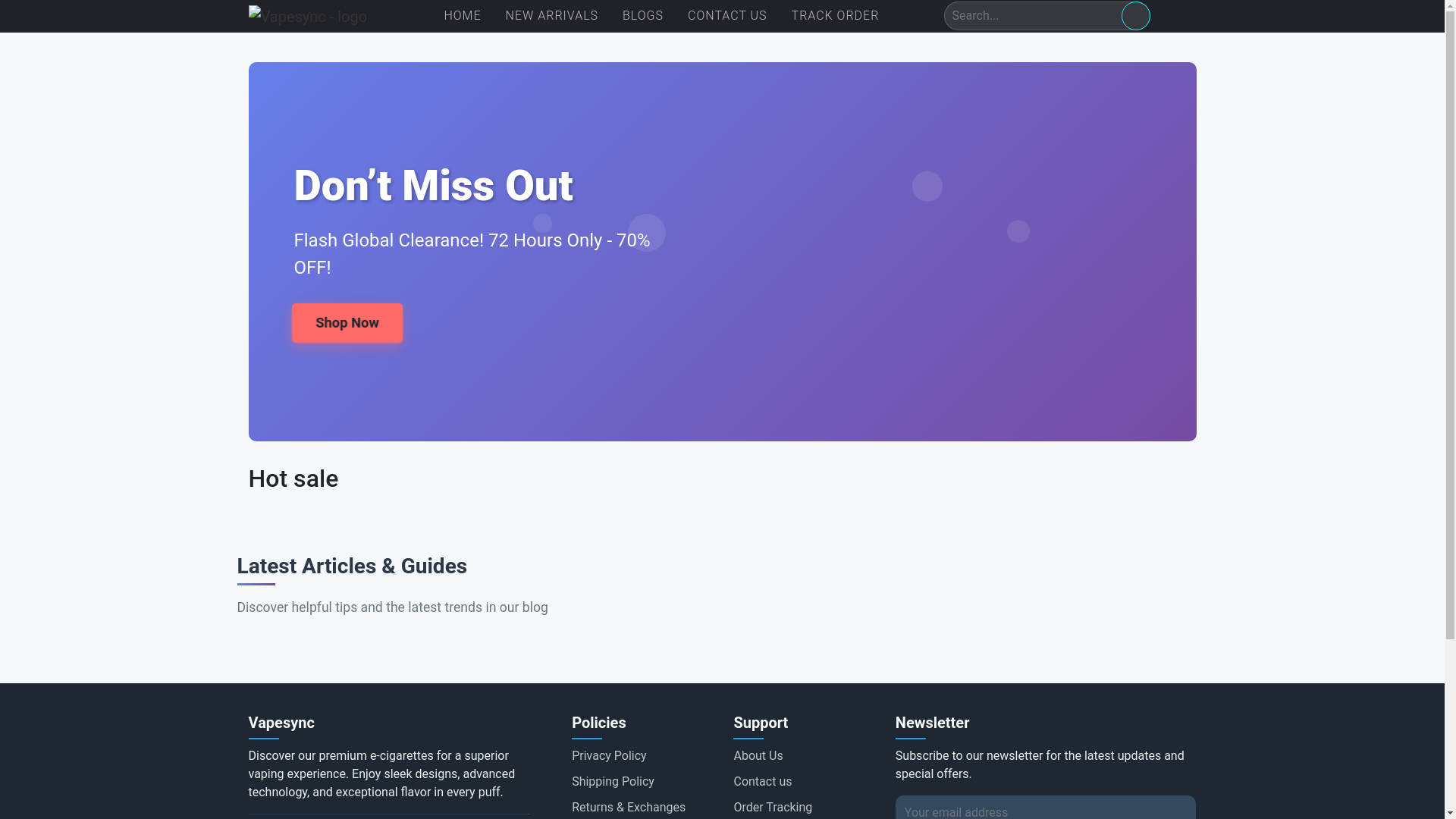 website screenshot of https://vapesync.shop/
