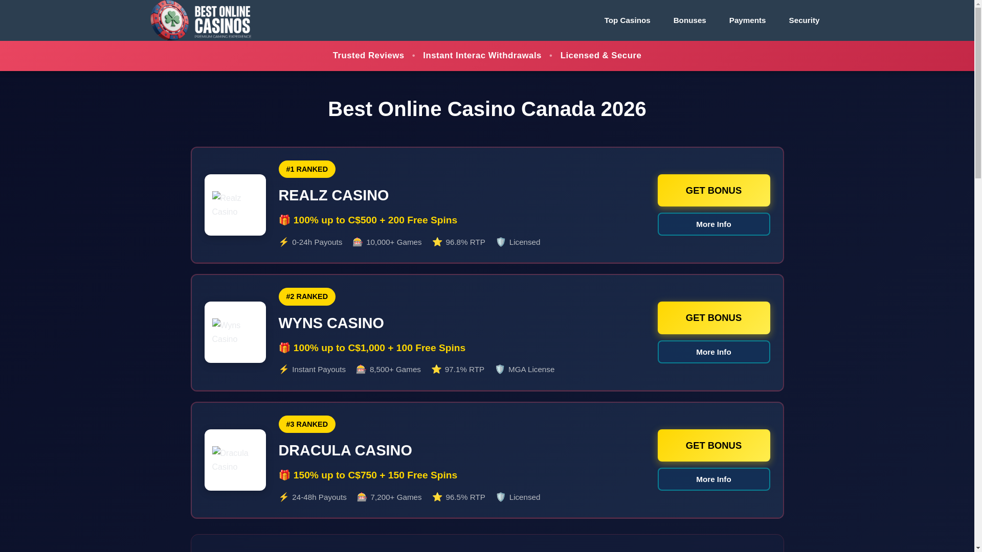 website screenshot of https://onlinecasinoscanada.ink/