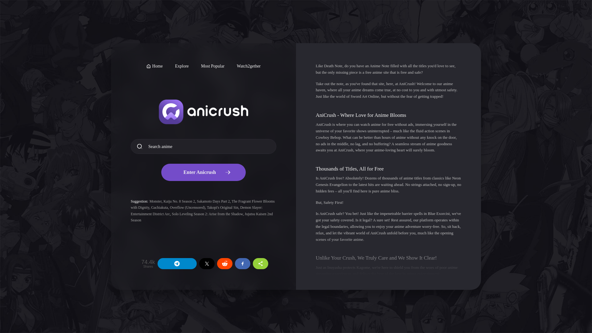 website screenshot of https://anicrush.to/
