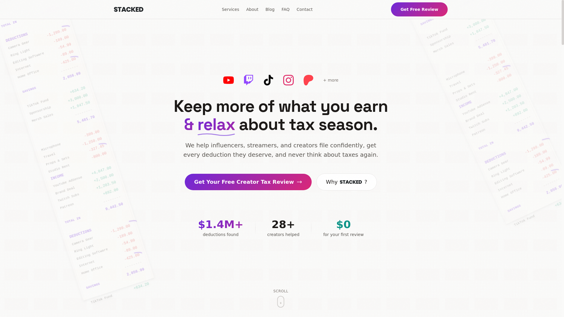 website screenshot of https://stackedtax.com/