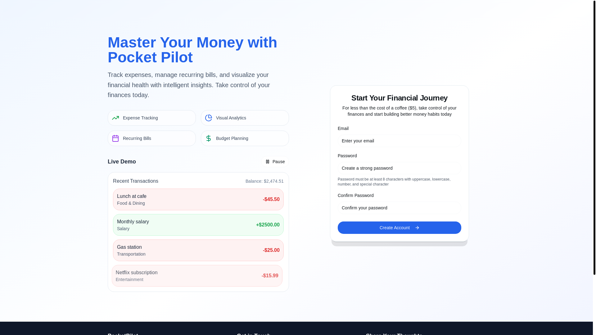 website screenshot of https://pocketpilot.money/
