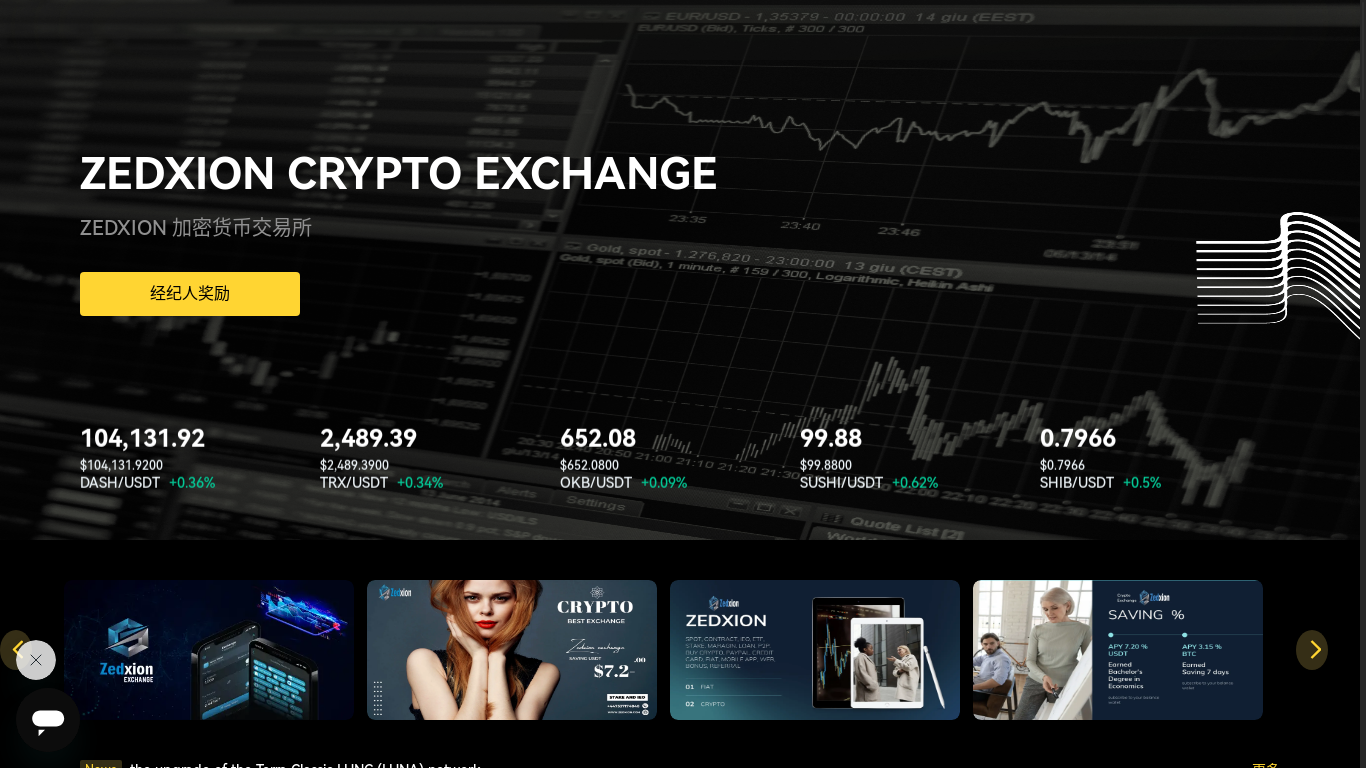 website screenshot of https://www.zedxion.io/zh_CN/