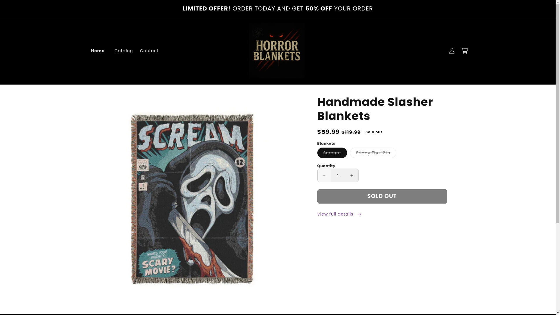 website screenshot of https://horrorblankets.store/