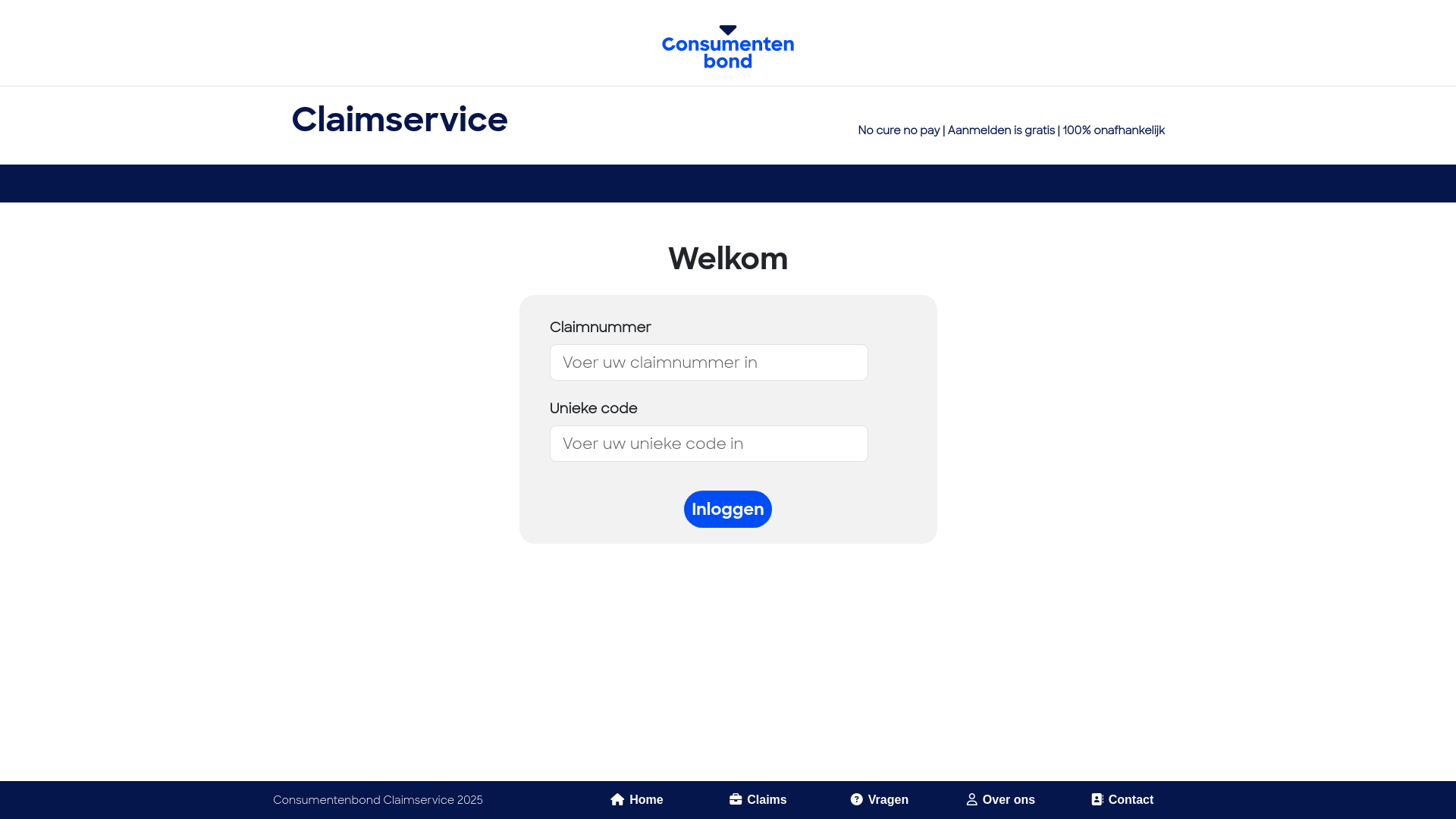 website screenshot of https://woekerpolis.claimservice.nl/welkom