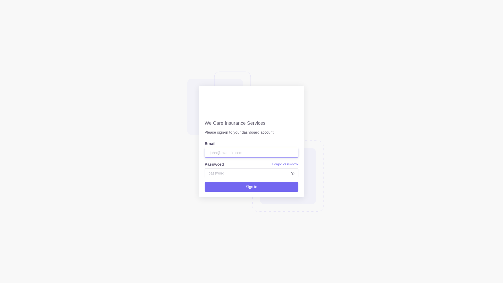 website screenshot of https://we-care-insurance-react-dashboard.pages.dev/