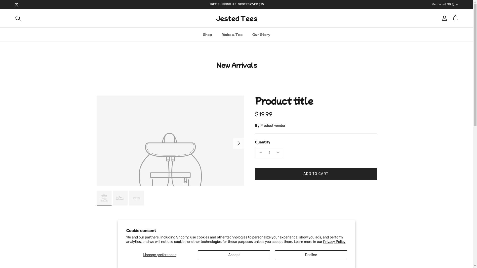 website screenshot of https://jestedtees.com/