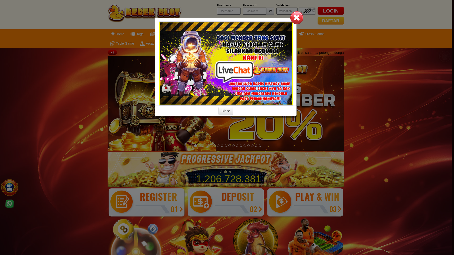 website screenshot of https://bebekslotjago.com/