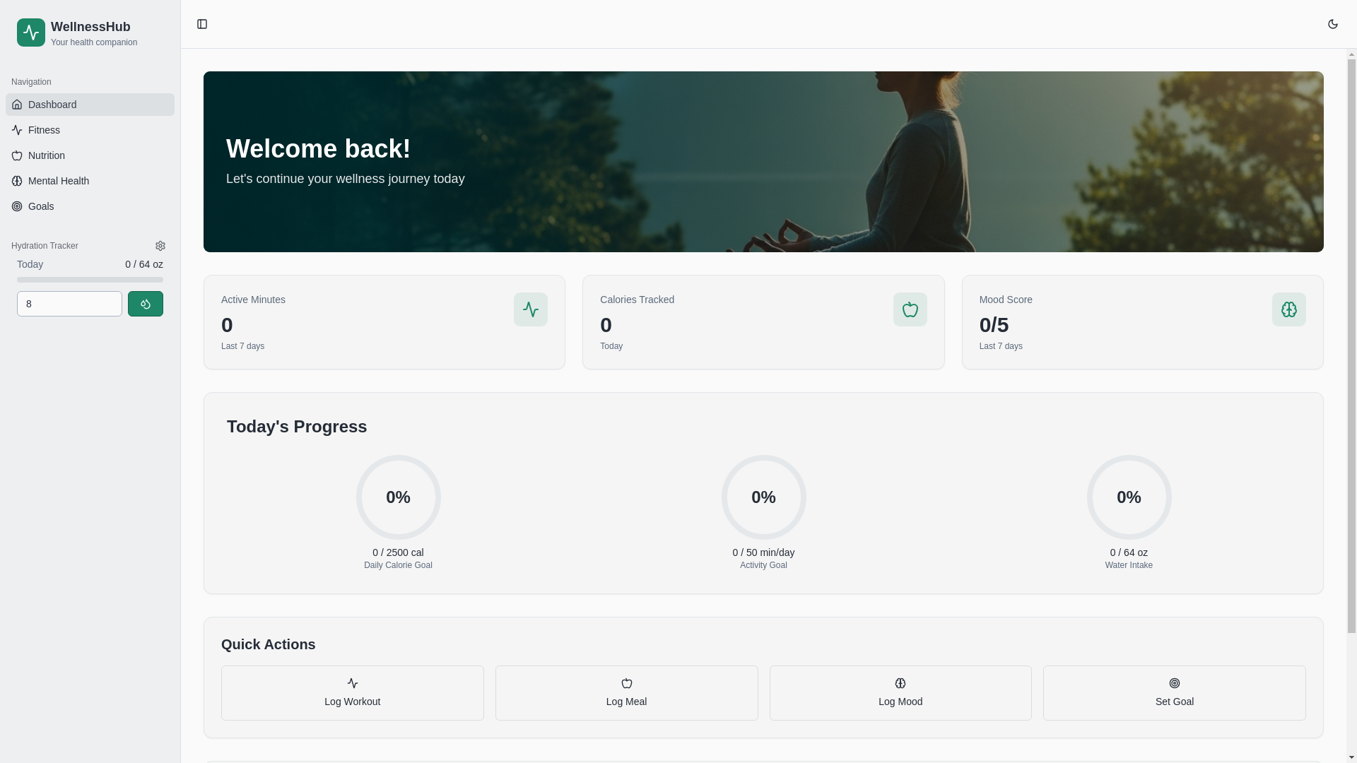 website screenshot of https://wellnesshubapp.net/