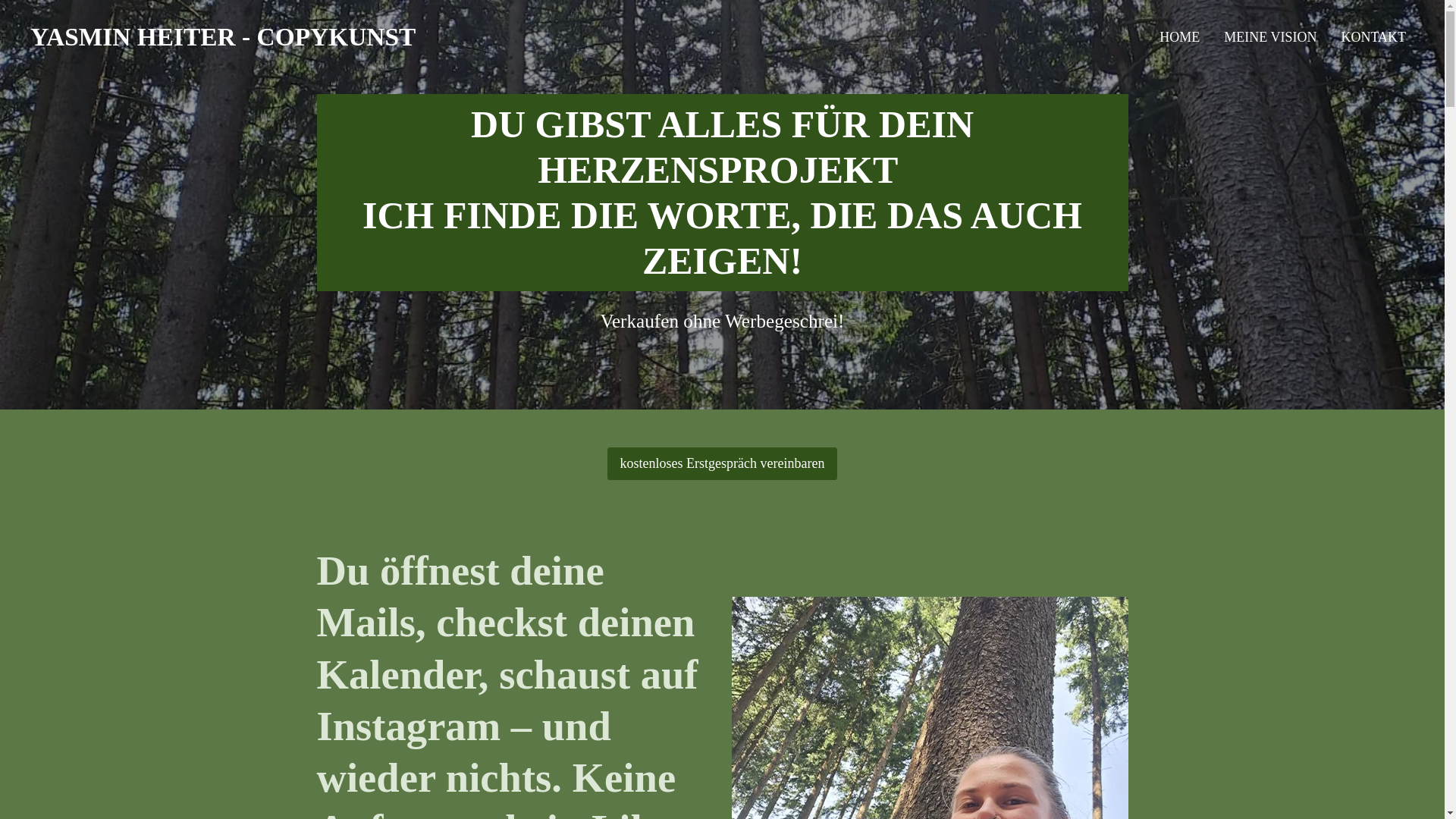 website screenshot of https://yasminheiter-copykunst.de/