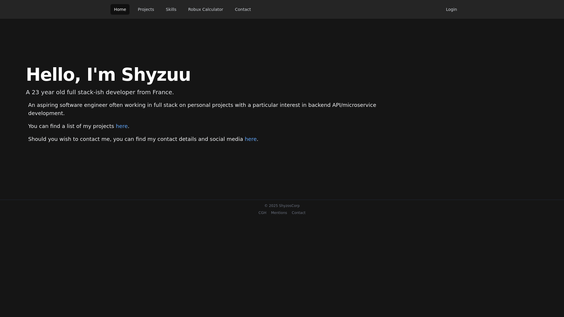 website screenshot of https://shyzos.xyz/