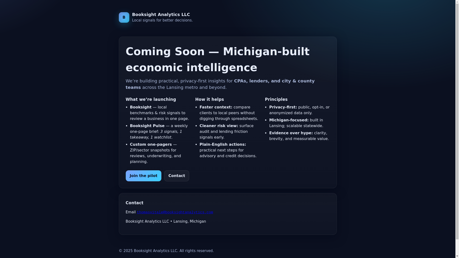 website screenshot of https://booksightanalytics.com/