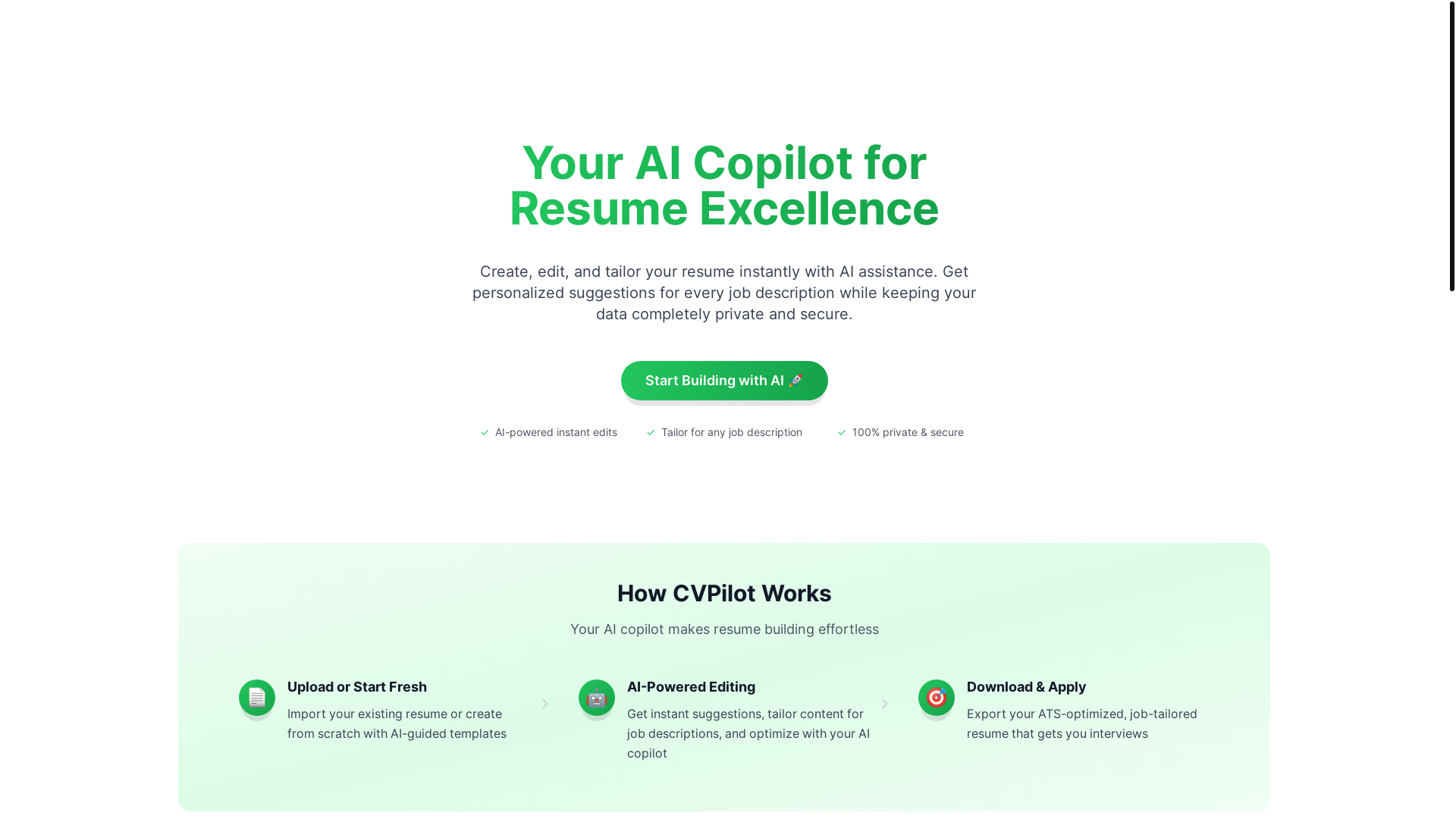 website screenshot of https://cvpilot.xyz/