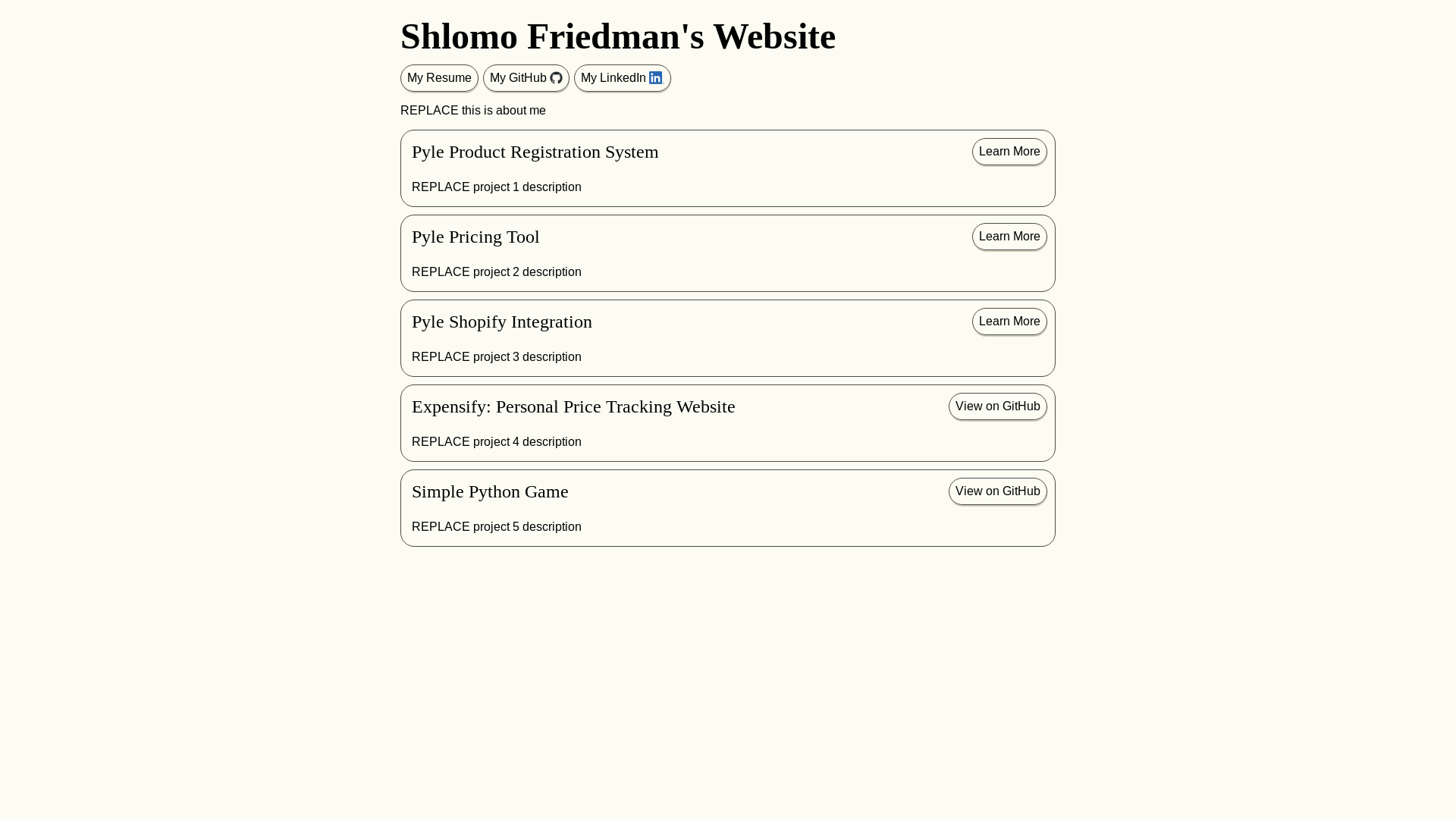website screenshot of https://shlomofriedman.net/