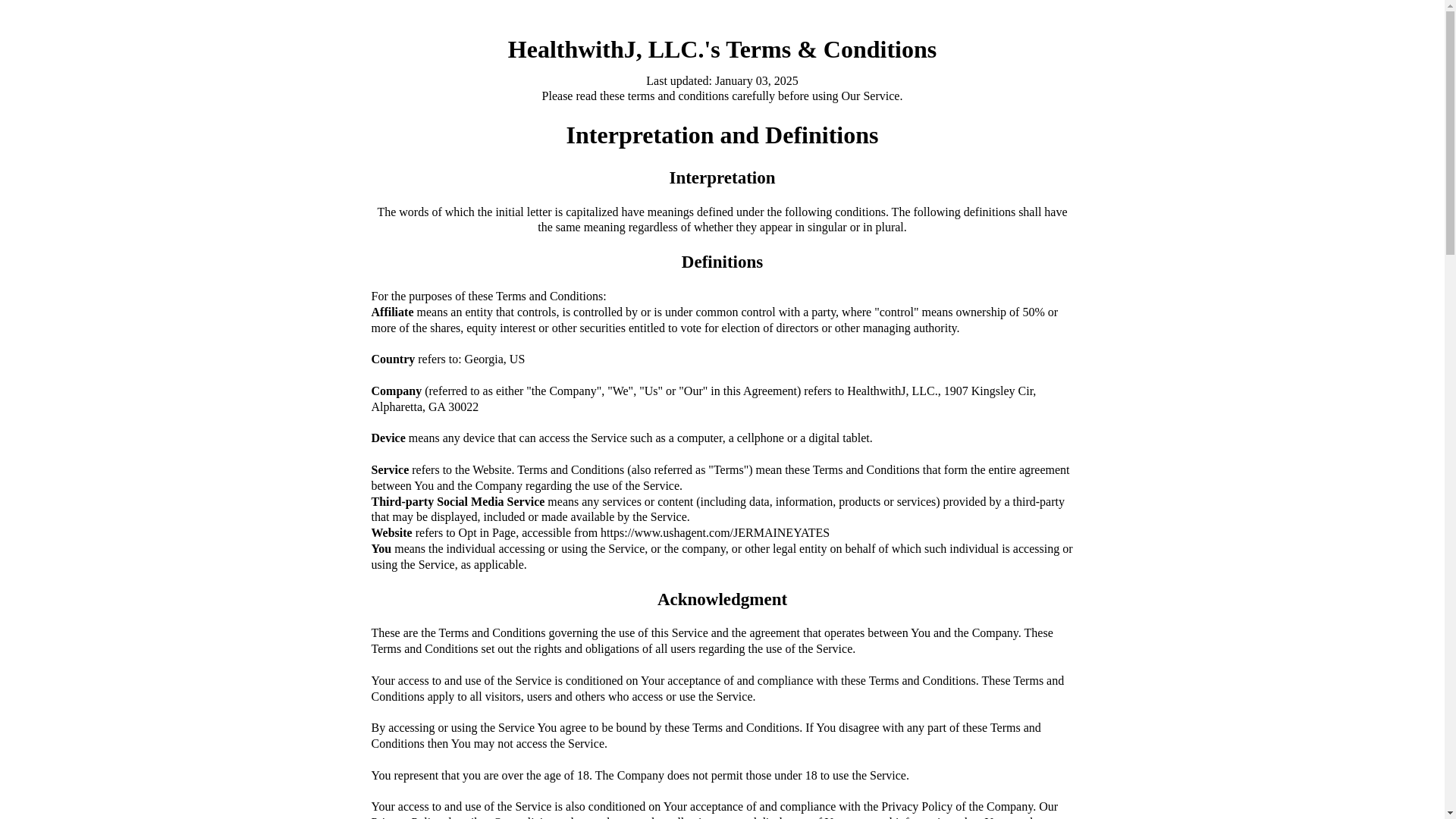 website screenshot of https://healthwithj.org/