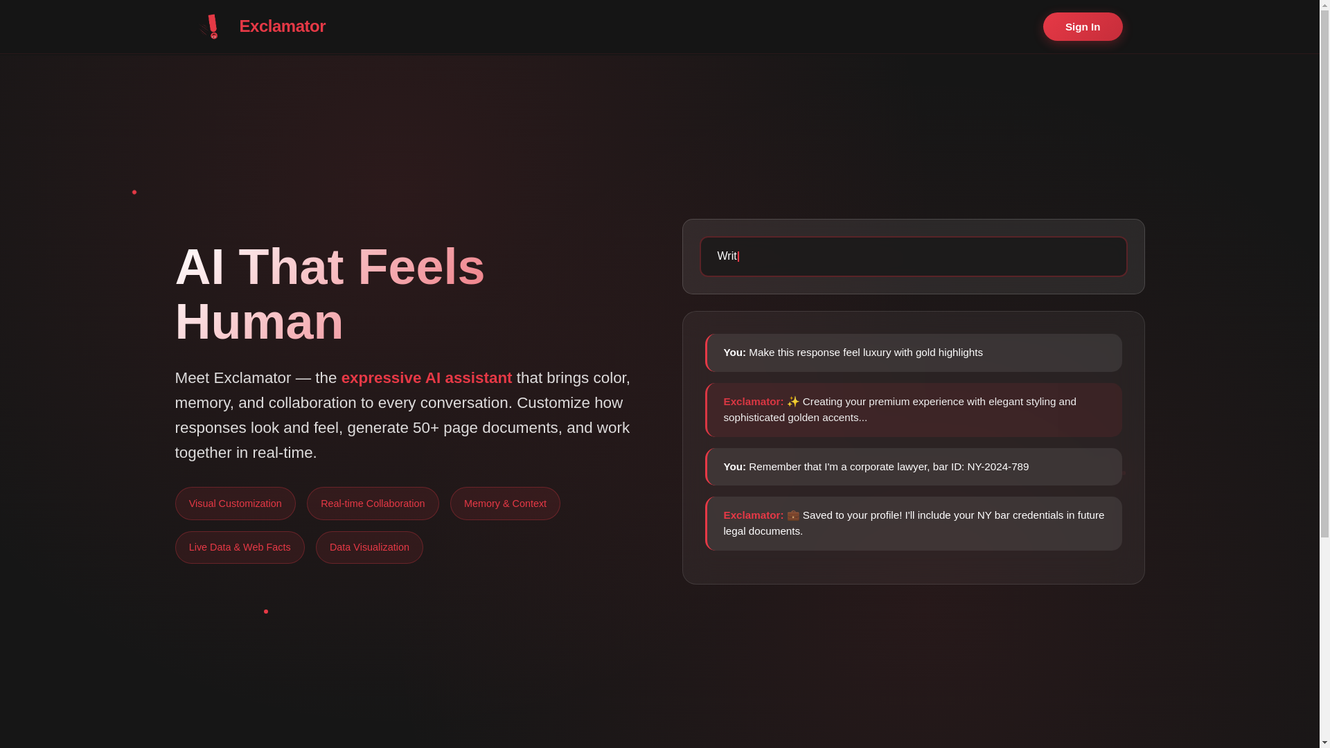 website screenshot of https://exclamator.pages.dev/