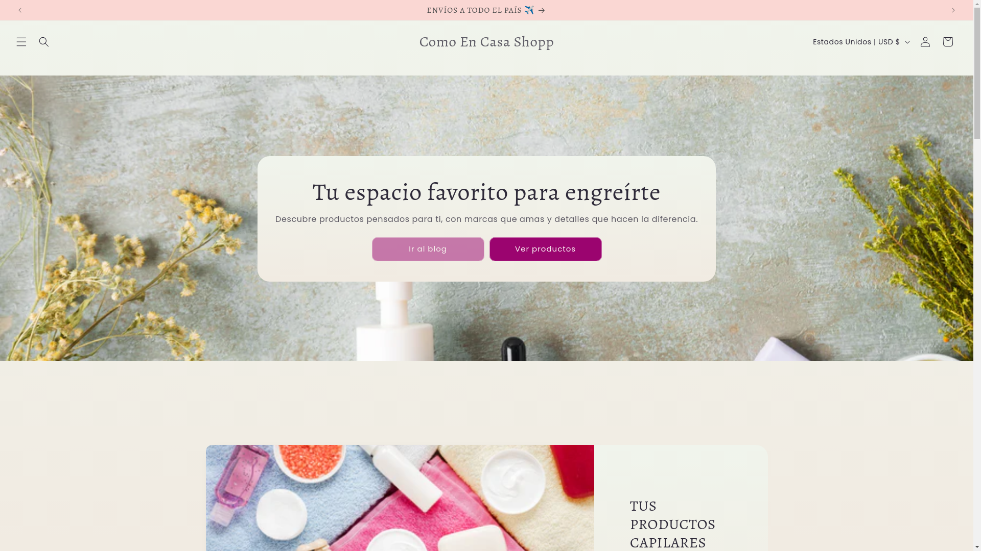 website screenshot of https://comoencasashopp.com/