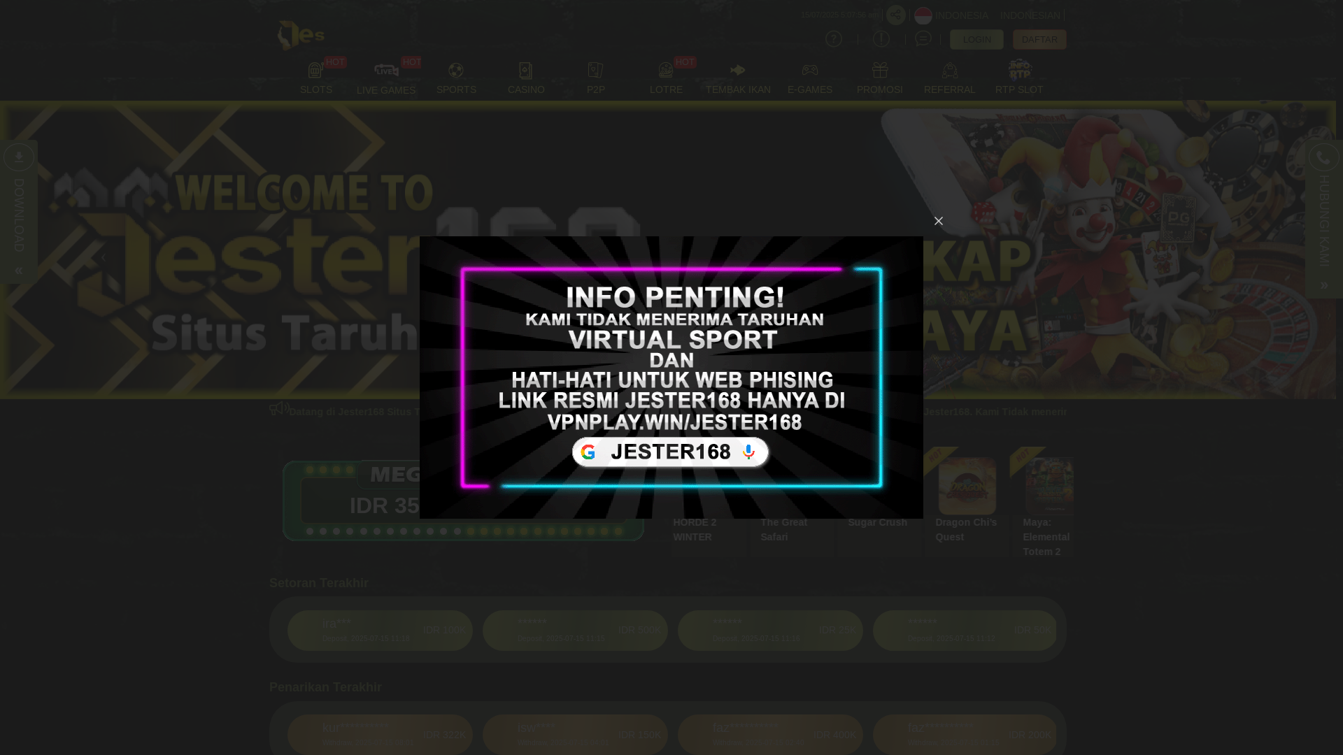 website screenshot of https://goldjester168.com/