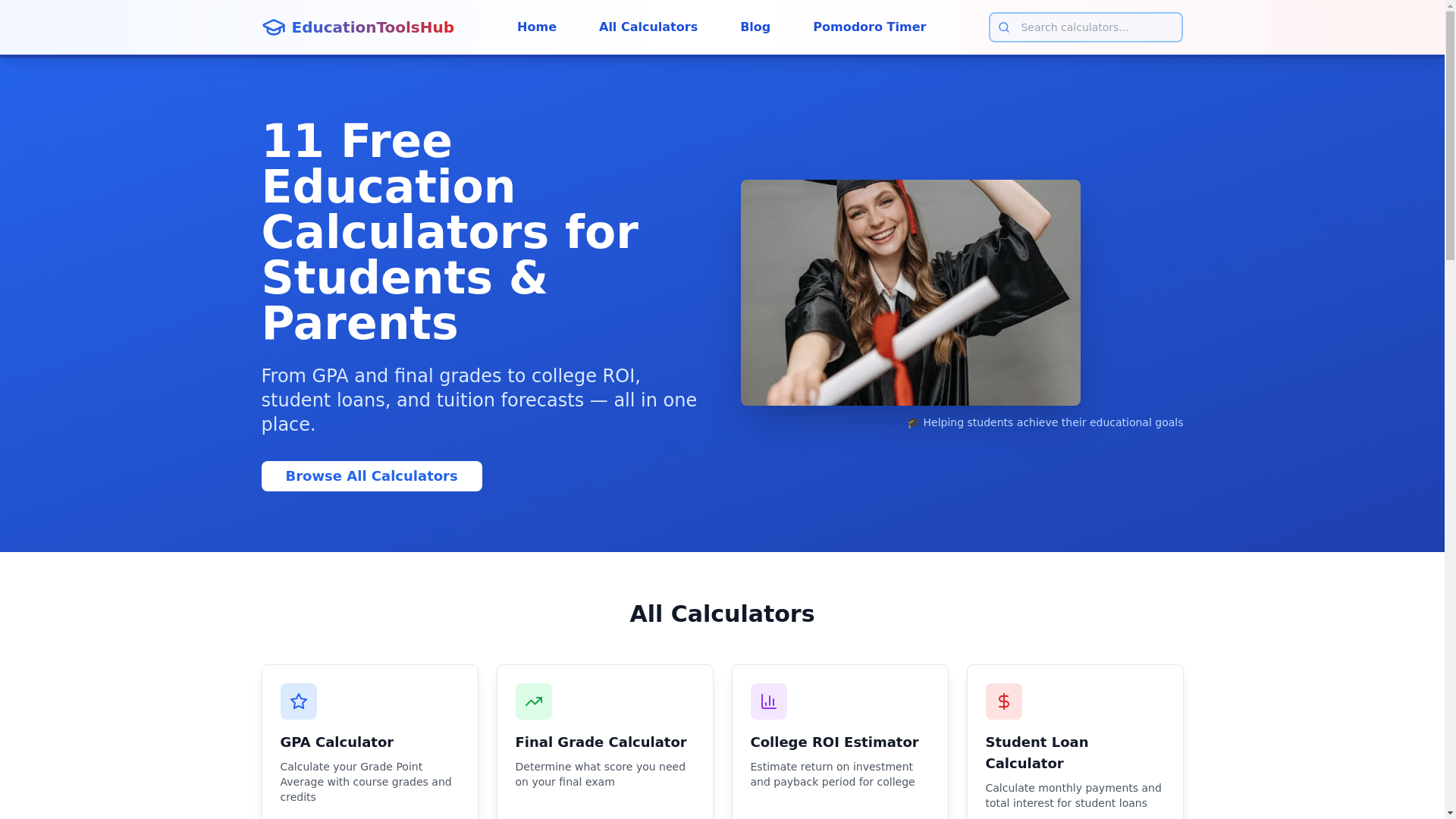 website screenshot of https://educationtoolshub.com/