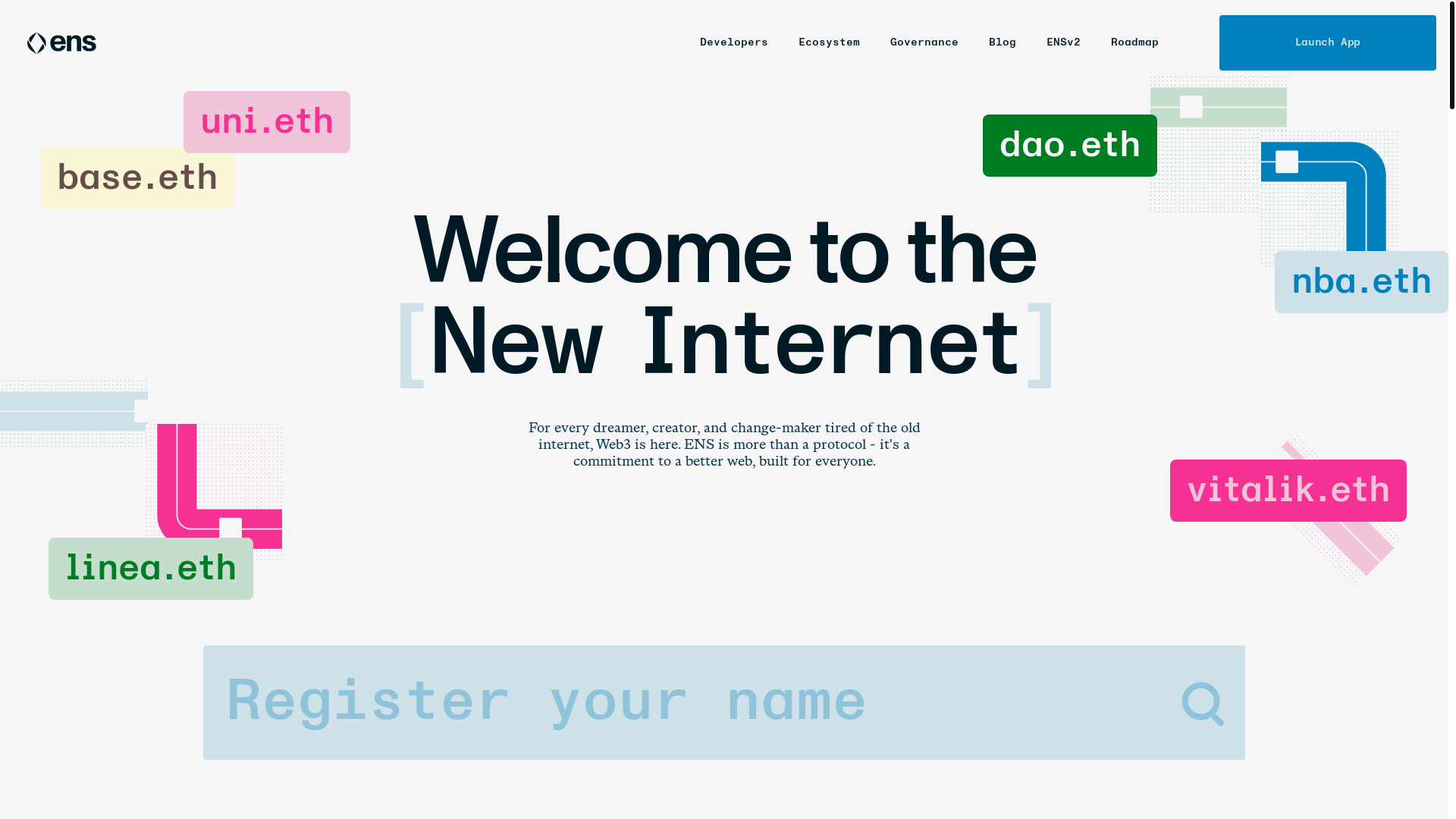 website screenshot of https://ens.domains/