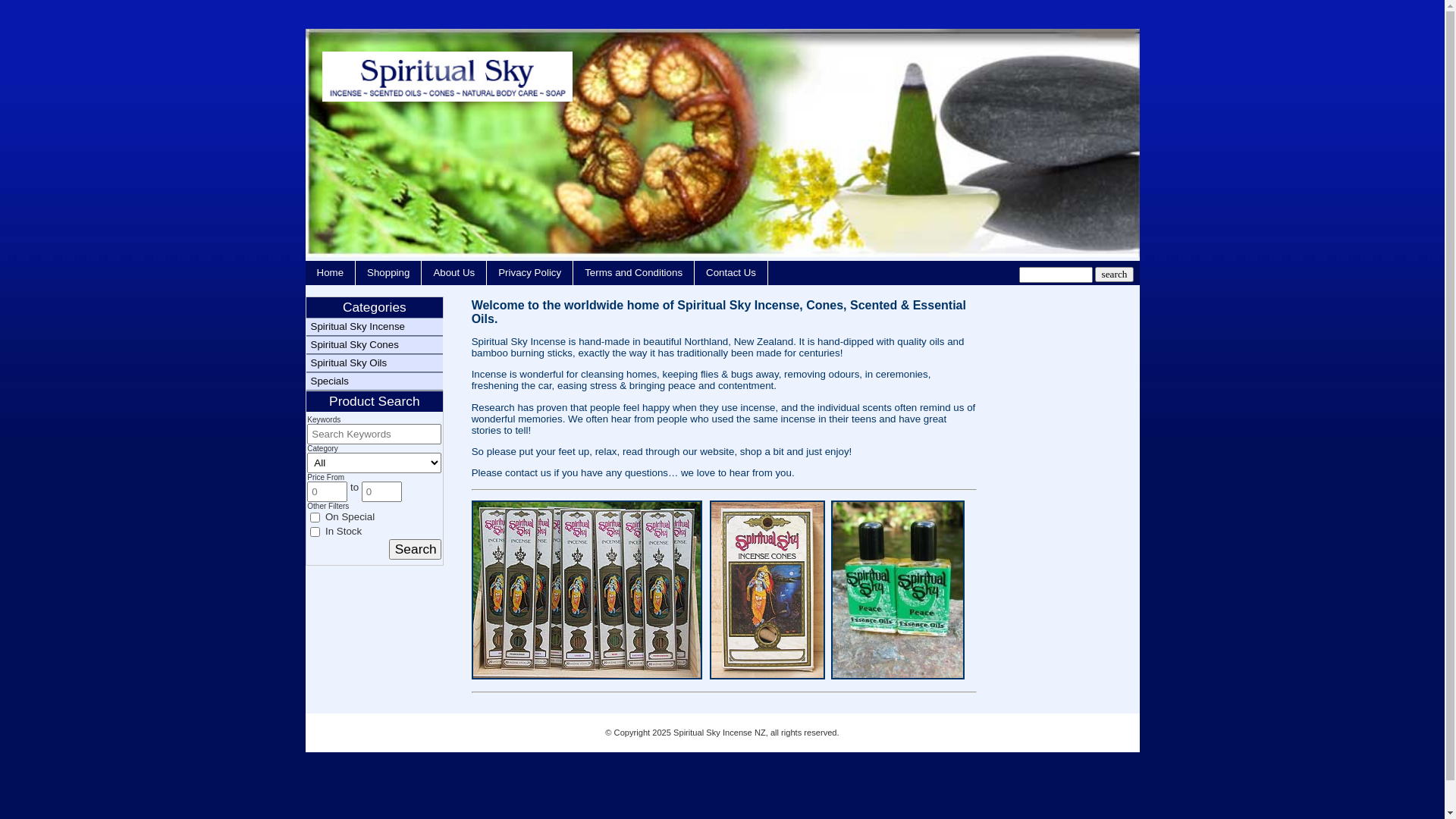 website screenshot of https://spiritualskyincense.co.nz/