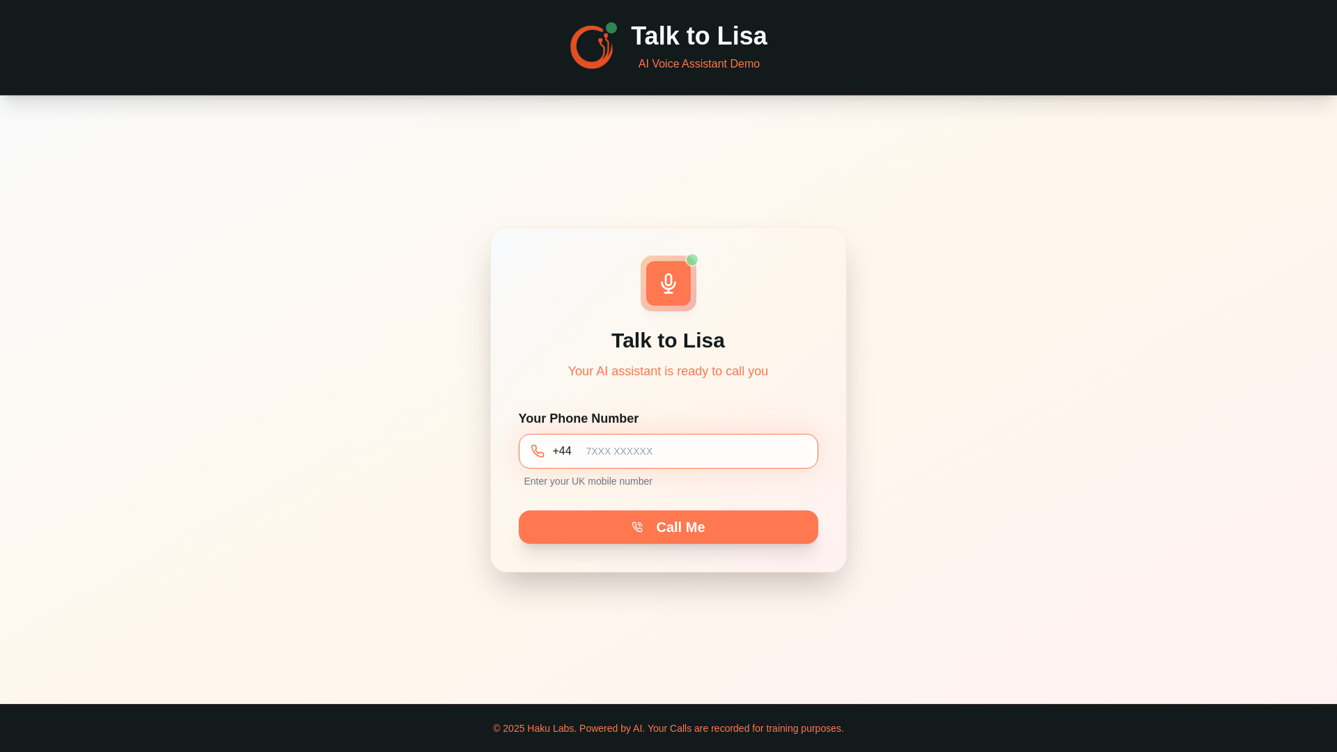 website screenshot of https://hakucall.com/