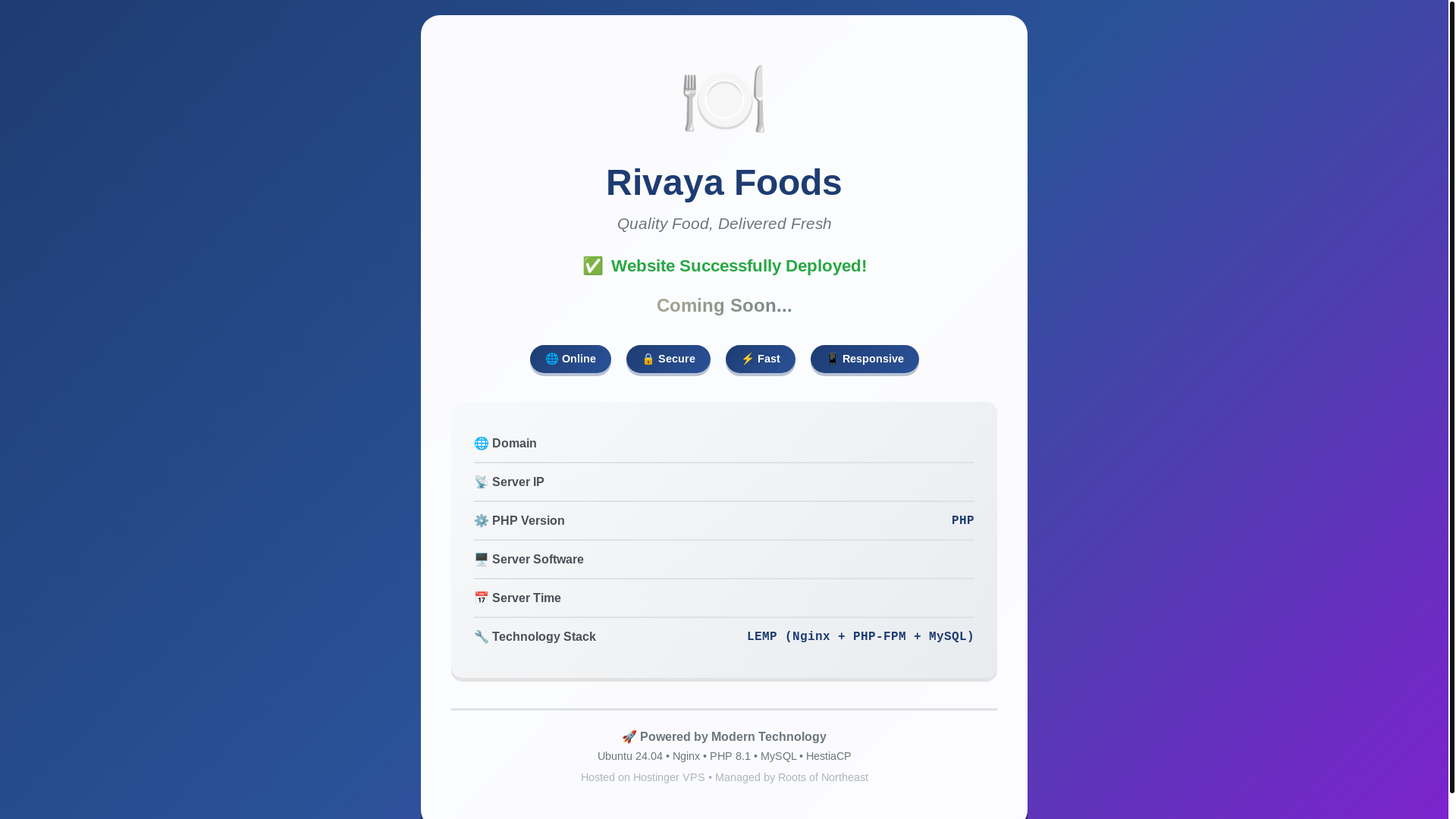 website screenshot of https://rivayafoods.com/