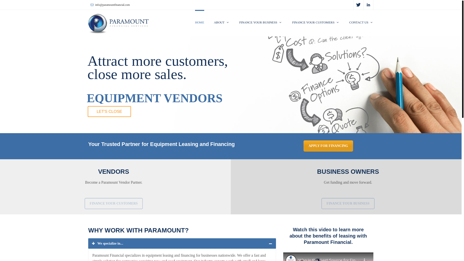 website screenshot of https://paramount-financial-equipment.com/