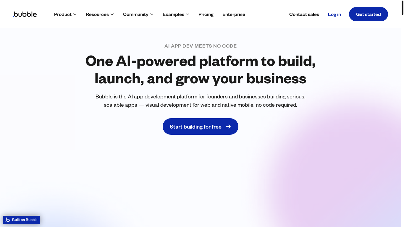 website screenshot of https://bubbleapps.io/