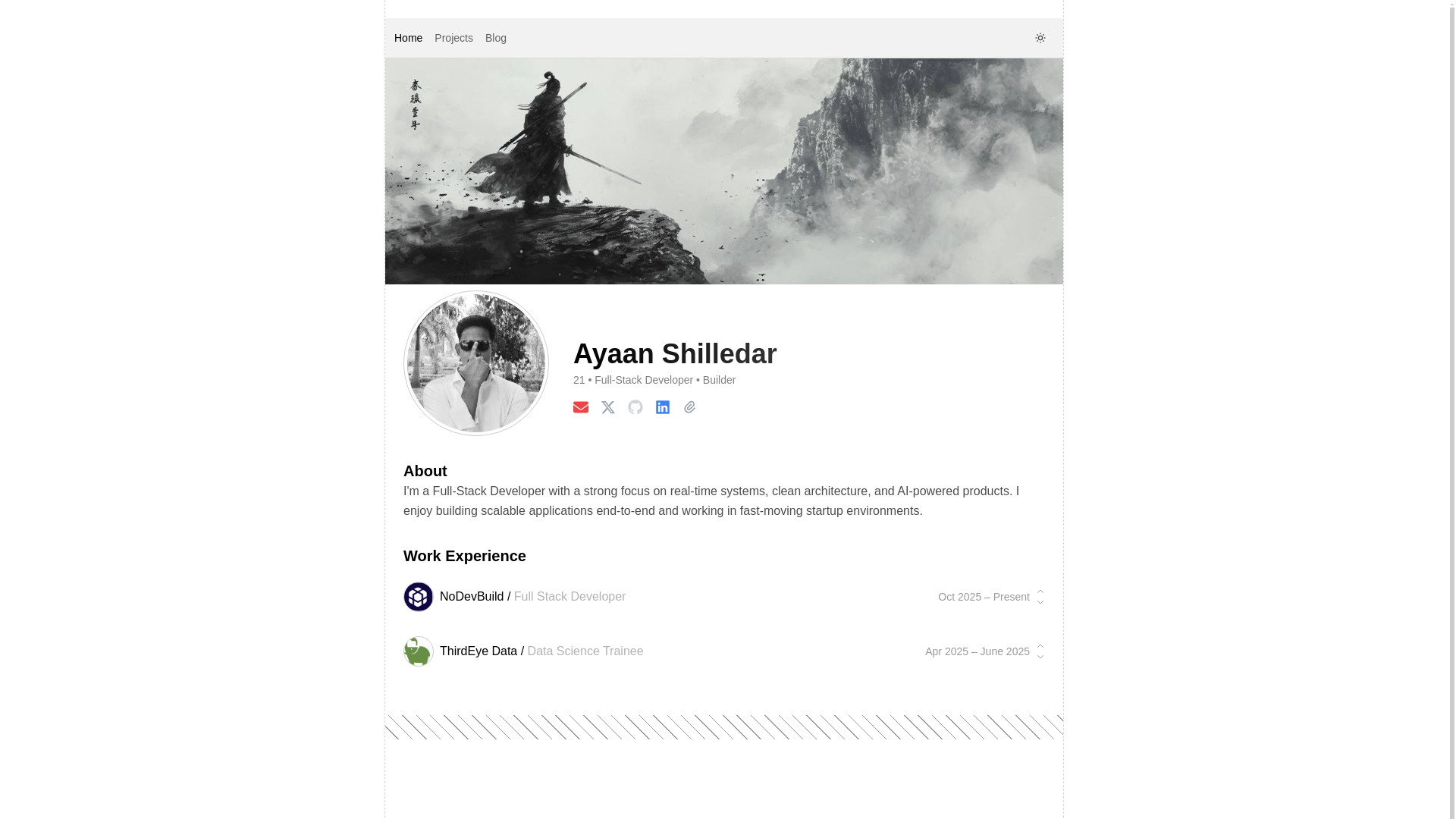 website screenshot of https://ayaanshilledar.space/