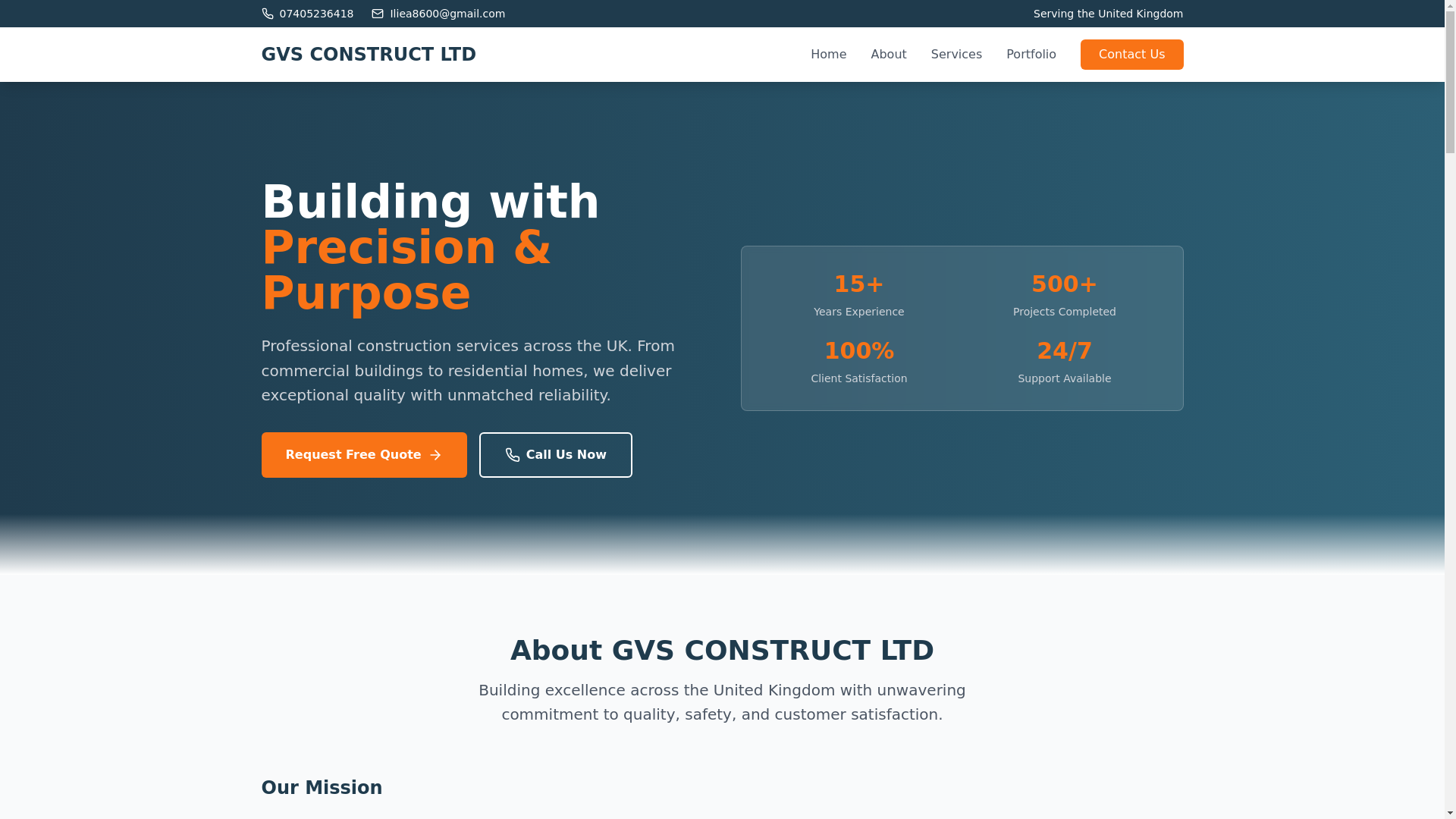 website screenshot of https://gvsconstruct.co.uk/