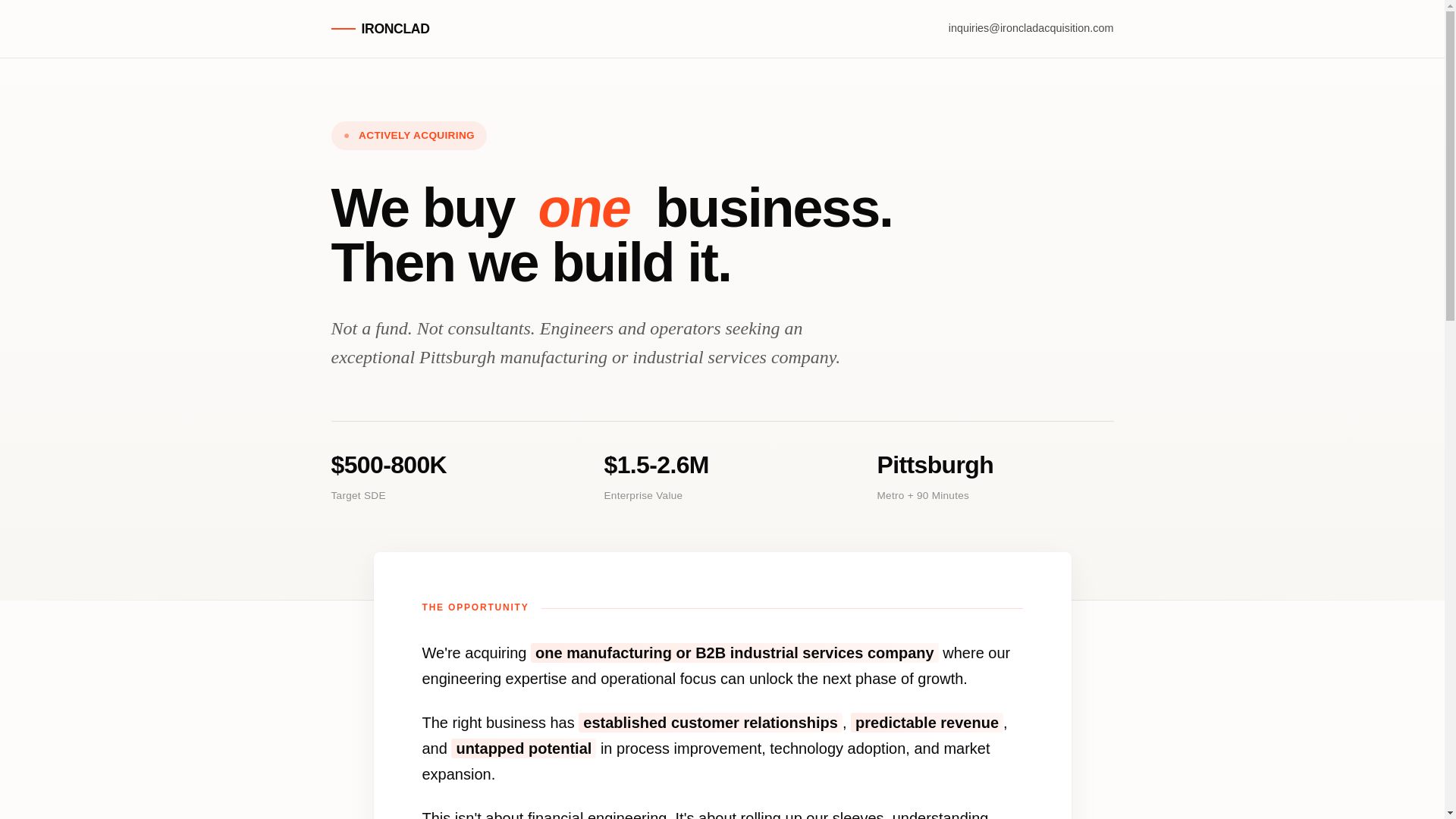 website screenshot of https://ironcladacquisition.com/