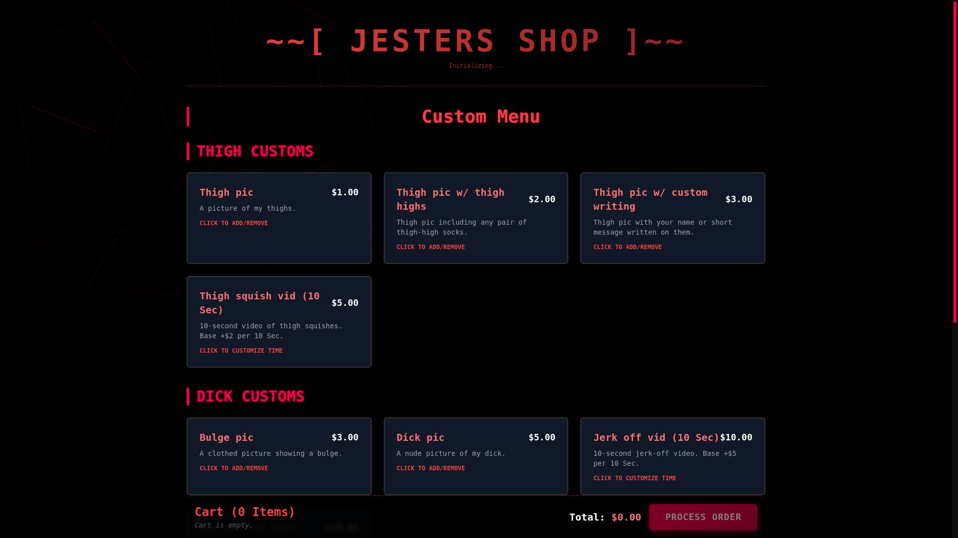 website screenshot of https://jestershop.info/