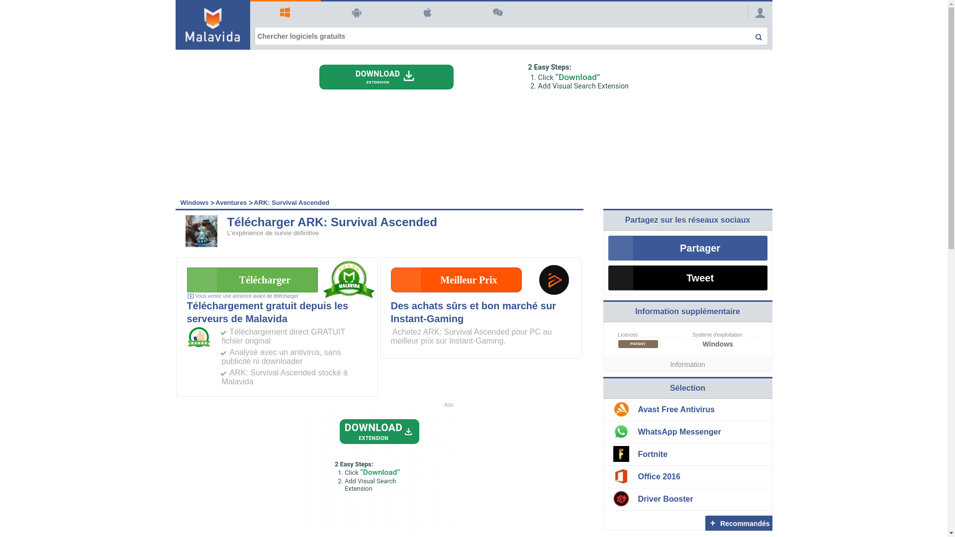 website screenshot of https://ark-survival-ascended.fr.malavida.com/windows/download