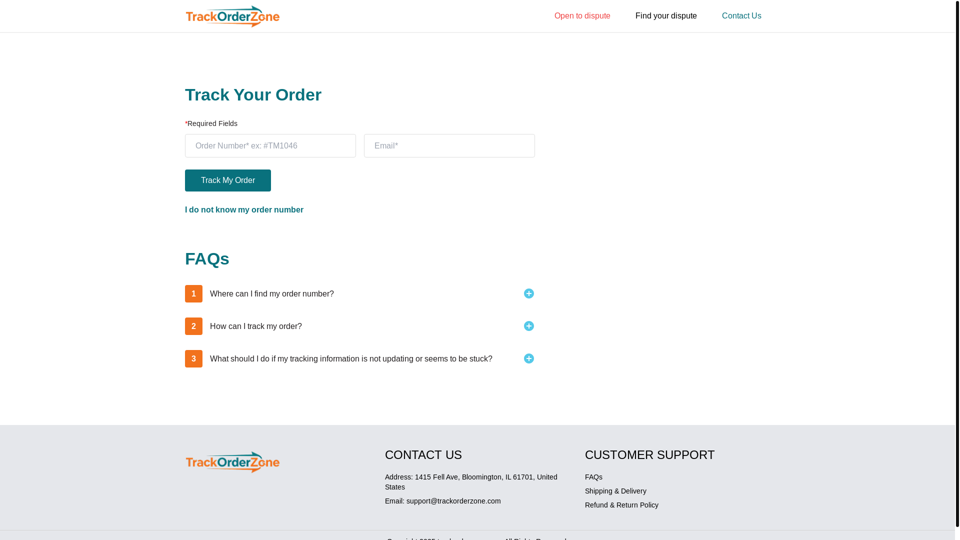 website screenshot of https://trackorderzone.com/