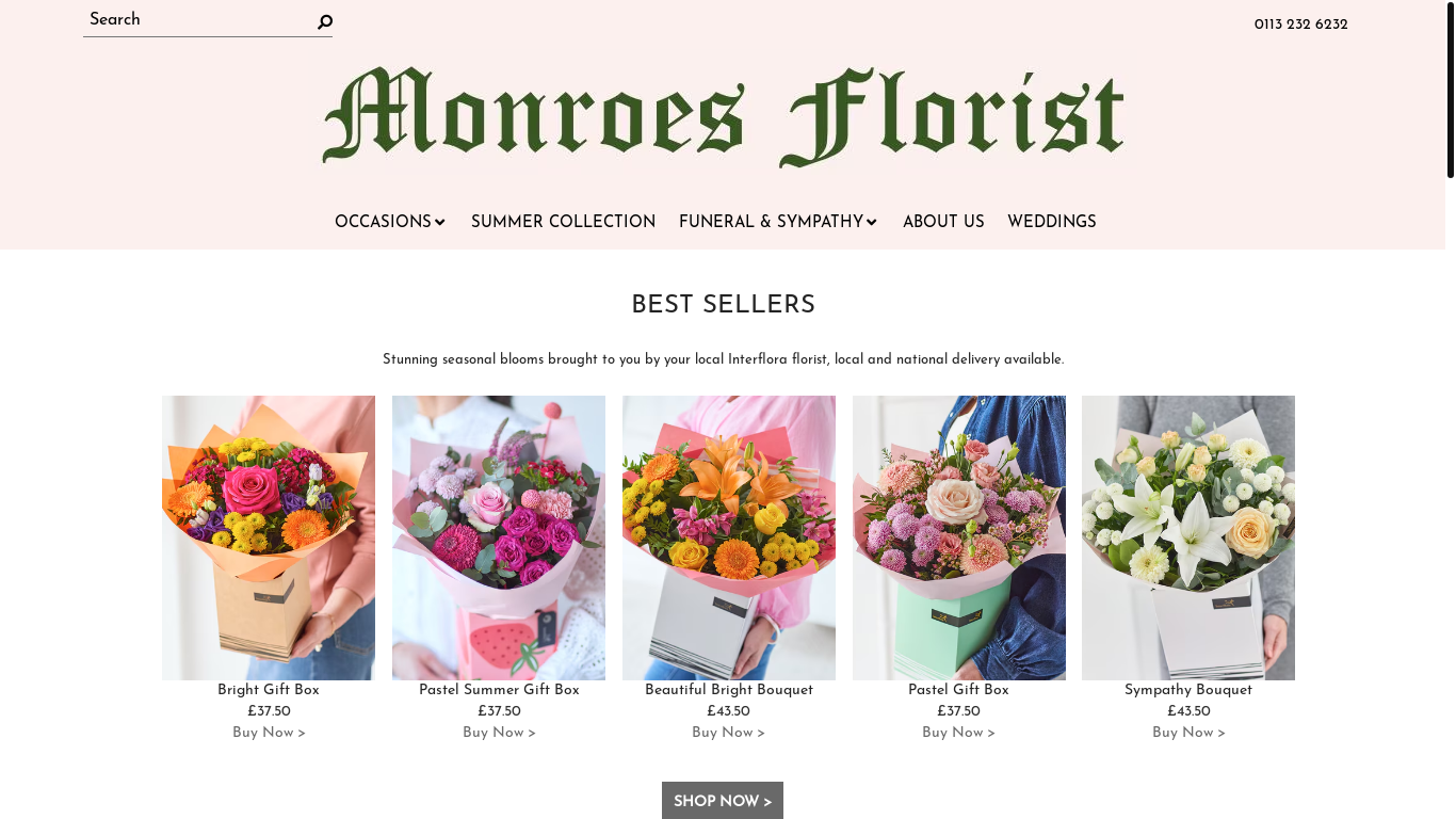 website screenshot of https://flowercartmonro.com/