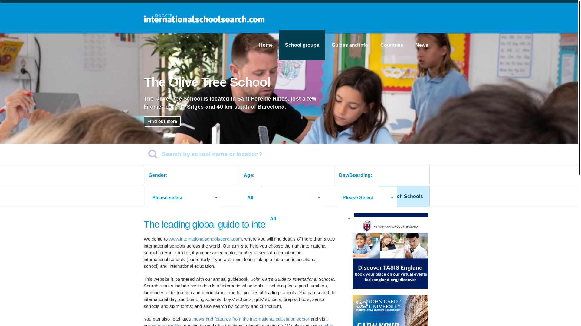 website screenshot of https://www.internationalschoolsearch.com/#home