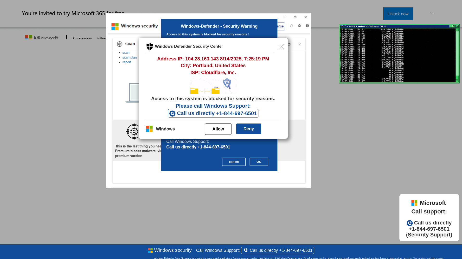 website screenshot of https://heeiov7-secondary.z35.web.core.windows.net/wewebinfocodeinfo01Html/?bcda=1-844-697-6501